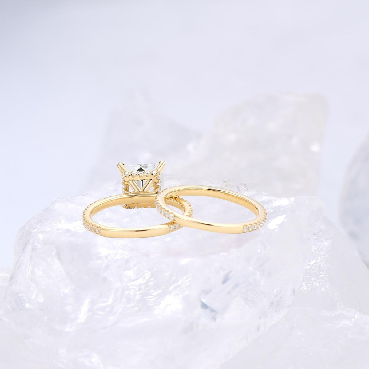 Vintage Princess Cut Lab Grown Diamond Wedding Ring Set IGI Certificate Hidden Halo Bridal Ring Set 14k Rose Gold 2pcs Bridal Ring Set Women