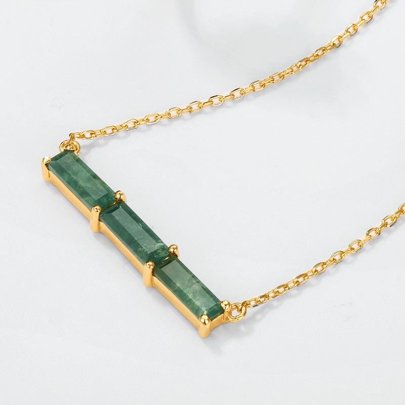 Minimalist baguette cut moss agate wedding set solitaire yellow gold moss agate pendant necklace rose gold agate earrings anniversary gifts