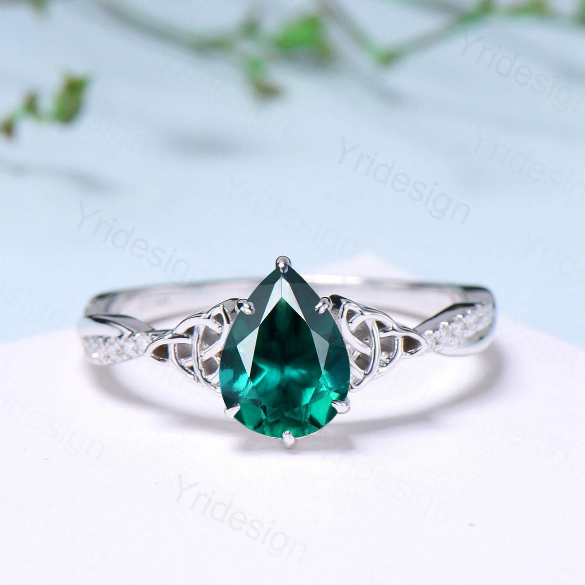 Celtic Knot Pear Shaped Emerald Engagement Ring For Women Unique Norse Viking infinity Moissanite Wedding Ring Spilt Shank Anniversary gifts