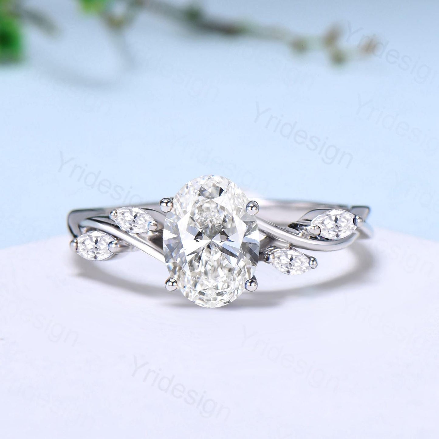 Vintage 1.5 Carat Oval Diamond Engagement Ring Certificate Lab Grown Diamond Engagement Ring Unique Five Stone Marquise Diamond Wedding Gift
