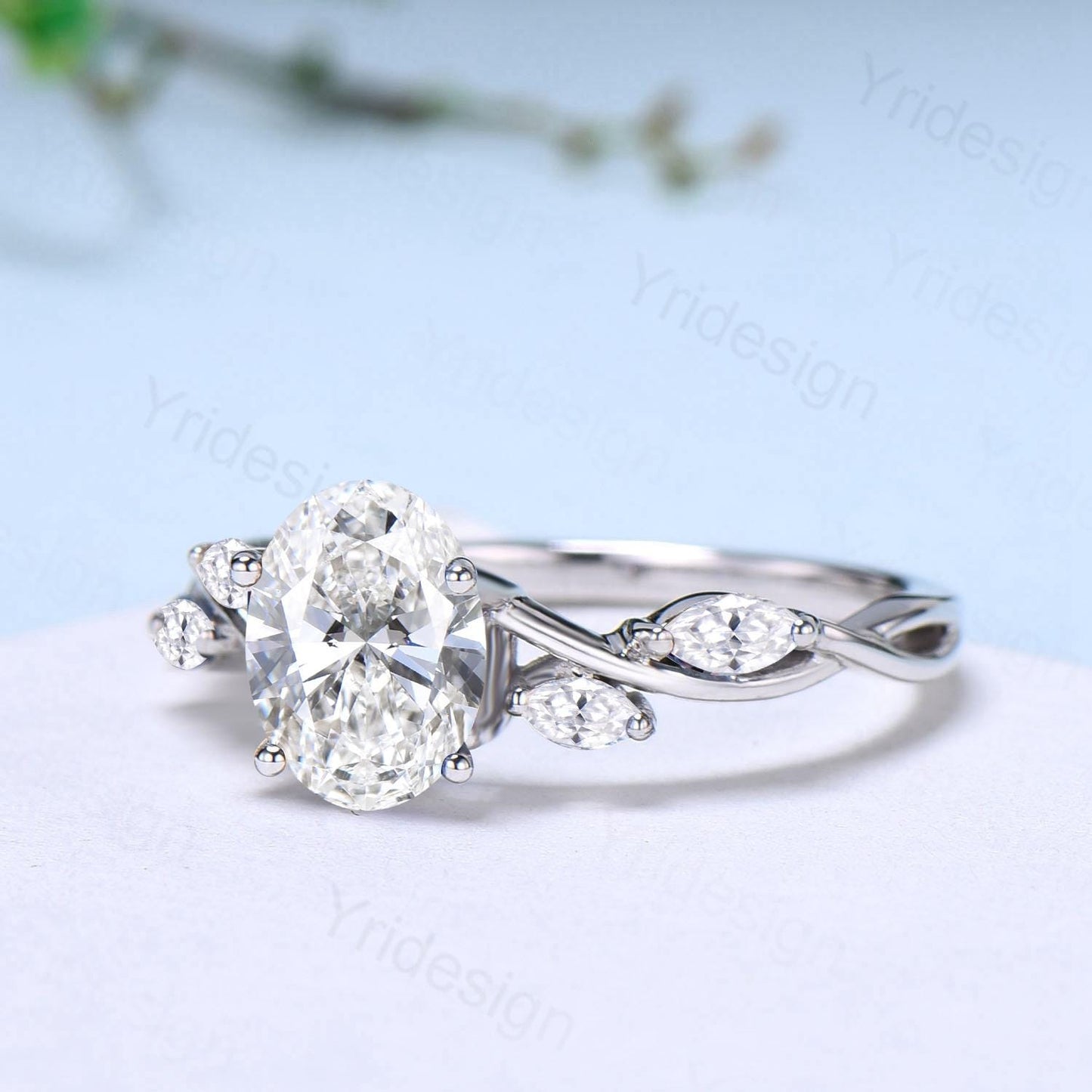 Vintage 1.5 Carat Oval Diamond Engagement Ring Certificate Lab Grown Diamond Engagement Ring Unique Five Stone Marquise Diamond Wedding Gift