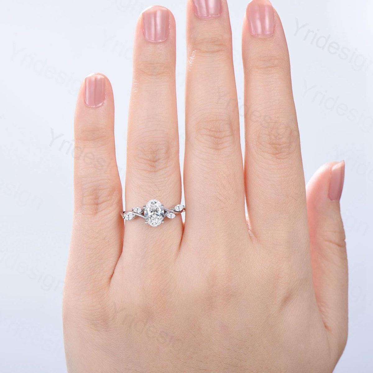 Vintage 1.5 Carat Oval Diamond Engagement Ring Certificate Lab Grown Diamond Engagement Ring Unique Five Stone Marquise Diamond Wedding Gift