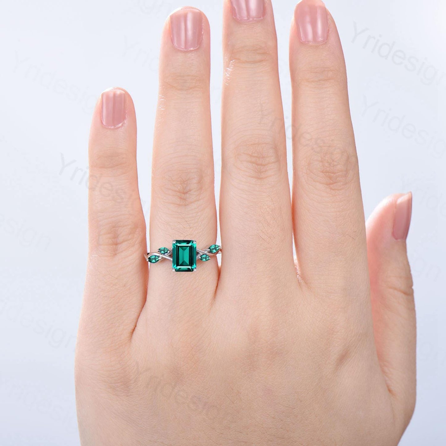 Unique Emerald Cut Emerald Engagement Ring Five Stone Marquise Emerald Eternity Wedding Ring For Women Split Shank Promise Ring Gift Women