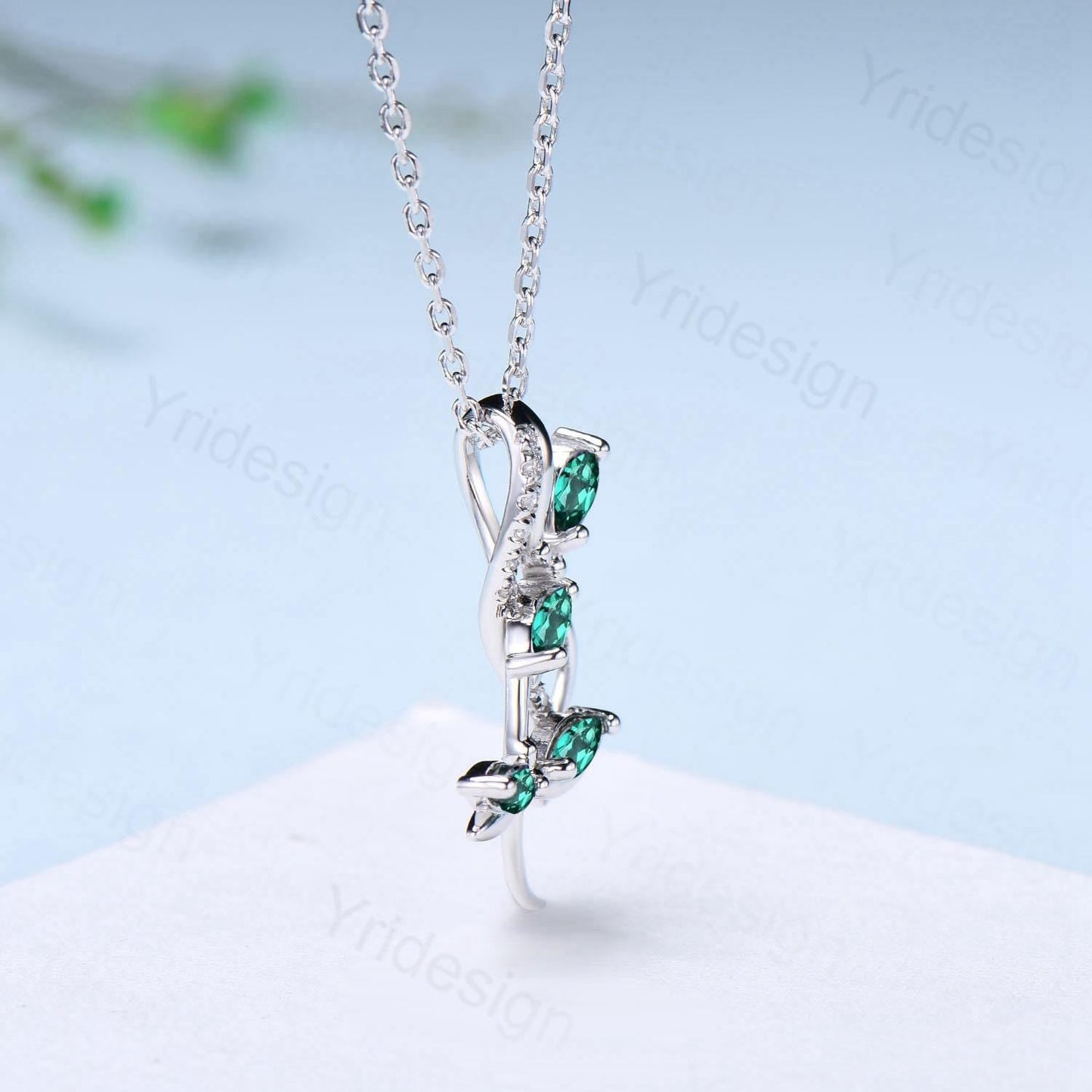 Nature Inspired Emerald Necklace Unique Marquise Emerald Dragonfly Accompany Necklace Pendant Necklace May Birthstone Anniversary Gift Women