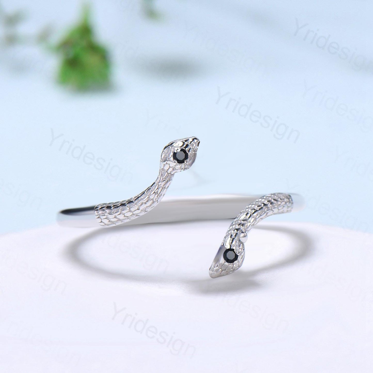 Dainty black diamond snake wedding band women unique curved eternity wedding band stacking ring spinel band anniversary wedding gift for her