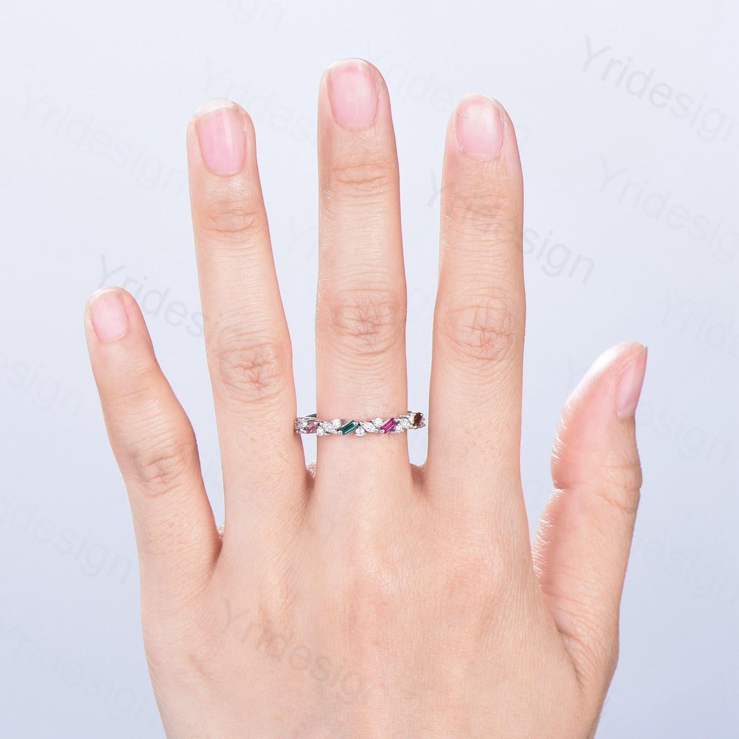 Vintage Emerald Ruby Eternity Wedding Band Women Unique Baguette Garnet Stackable Promise Ring Marquise Matching Band Anniversary Gift Women
