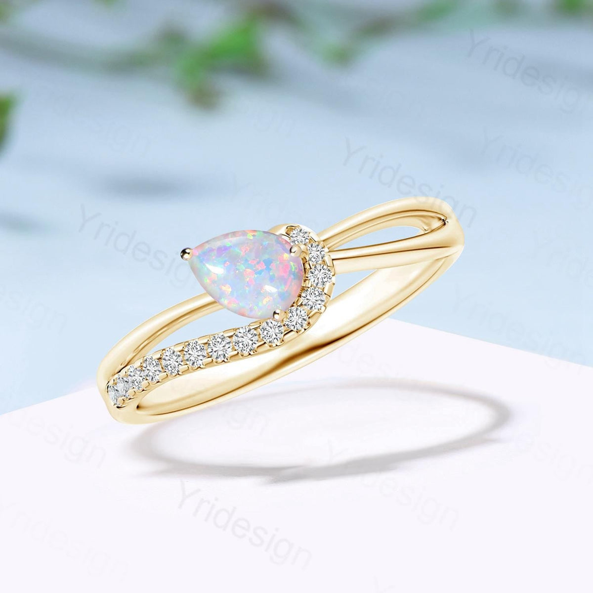Split Shank white opal engagement ring art deco pear shaped fire opal diamond wedding ring silver rose gold anniversary gifts for daughter