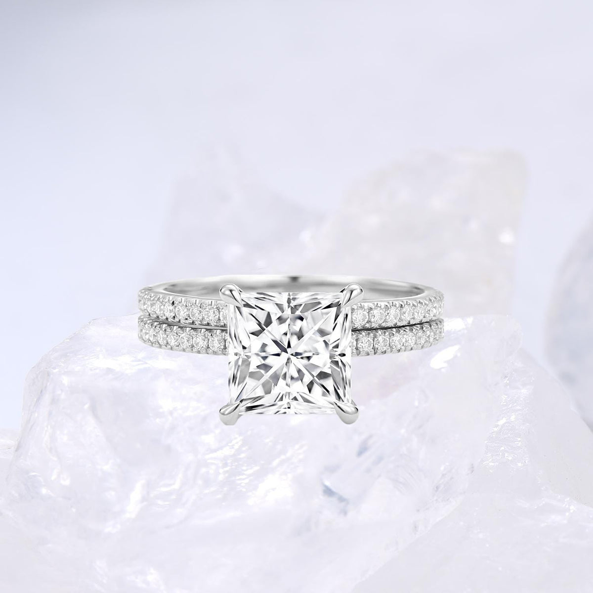 Vintage Princess Cut Lab Grown Diamond Wedding Ring Set IGI Certificate Hidden Halo Bridal Ring Set 14k Rose Gold 2pcs Bridal Ring Set Women