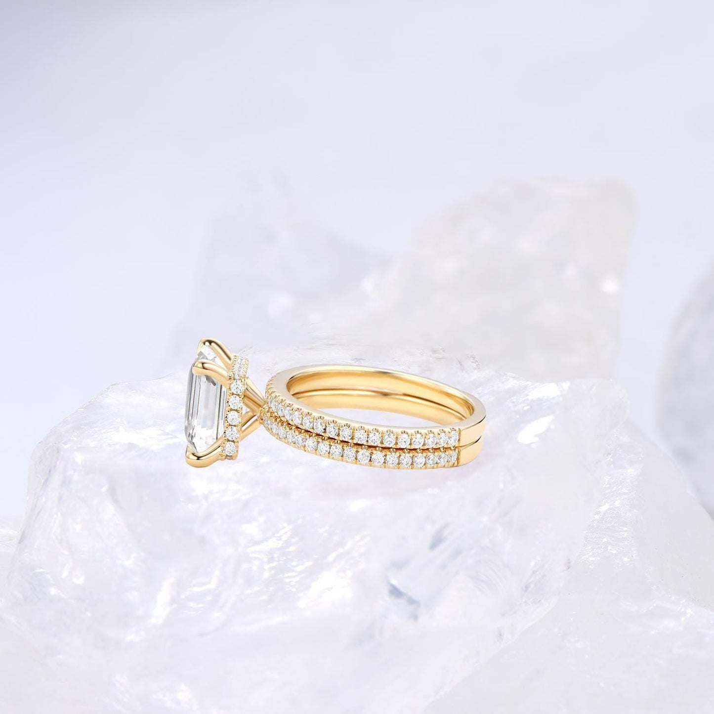 Vintage Princess Cut Lab Grown Diamond Wedding Ring Set IGI Certificate Hidden Halo Bridal Ring Set 14k Rose Gold 2pcs Bridal Ring Set Women