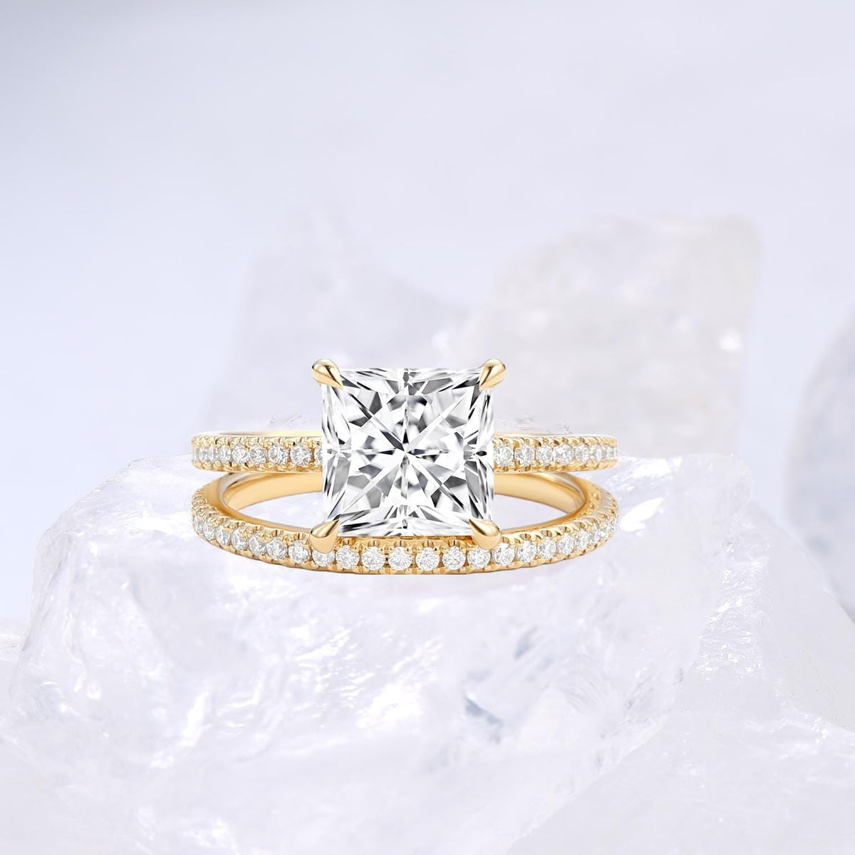 Vintage Princess Cut Lab Grown Diamond Wedding Ring Set IGI Certificate Hidden Halo Bridal Ring Set 14k Rose Gold 2pcs Bridal Ring Set Women