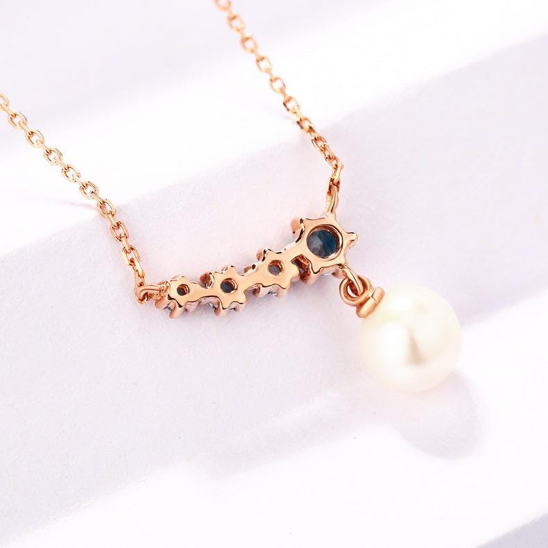 Elegant pearl pendant necklace five stone dainty pendant 9k/14k/18k rose  gold art deco London blue topaz pendant necklace Anniversary gift