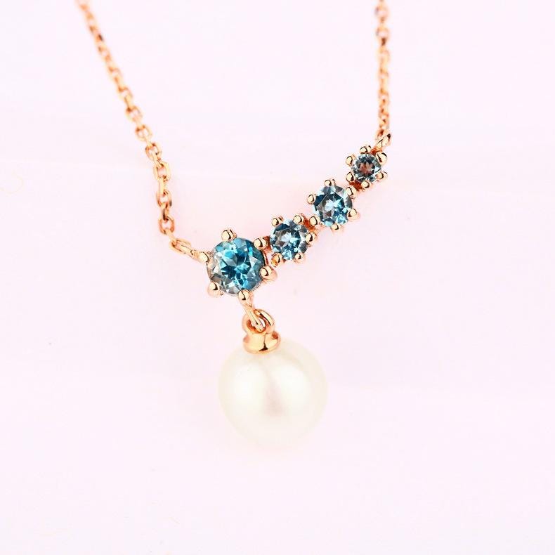 Elegant pearl pendant necklace five stone dainty pendant 9k/14k/18k rose  gold art deco London blue topaz pendant necklace Anniversary gift