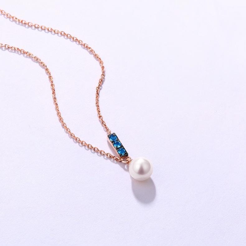 Dainty pearl pendant necklace Minimalist pendant 9k/14k/18k rose  gold art deco London blue topaz pendant necklace Anniversary gift for mom