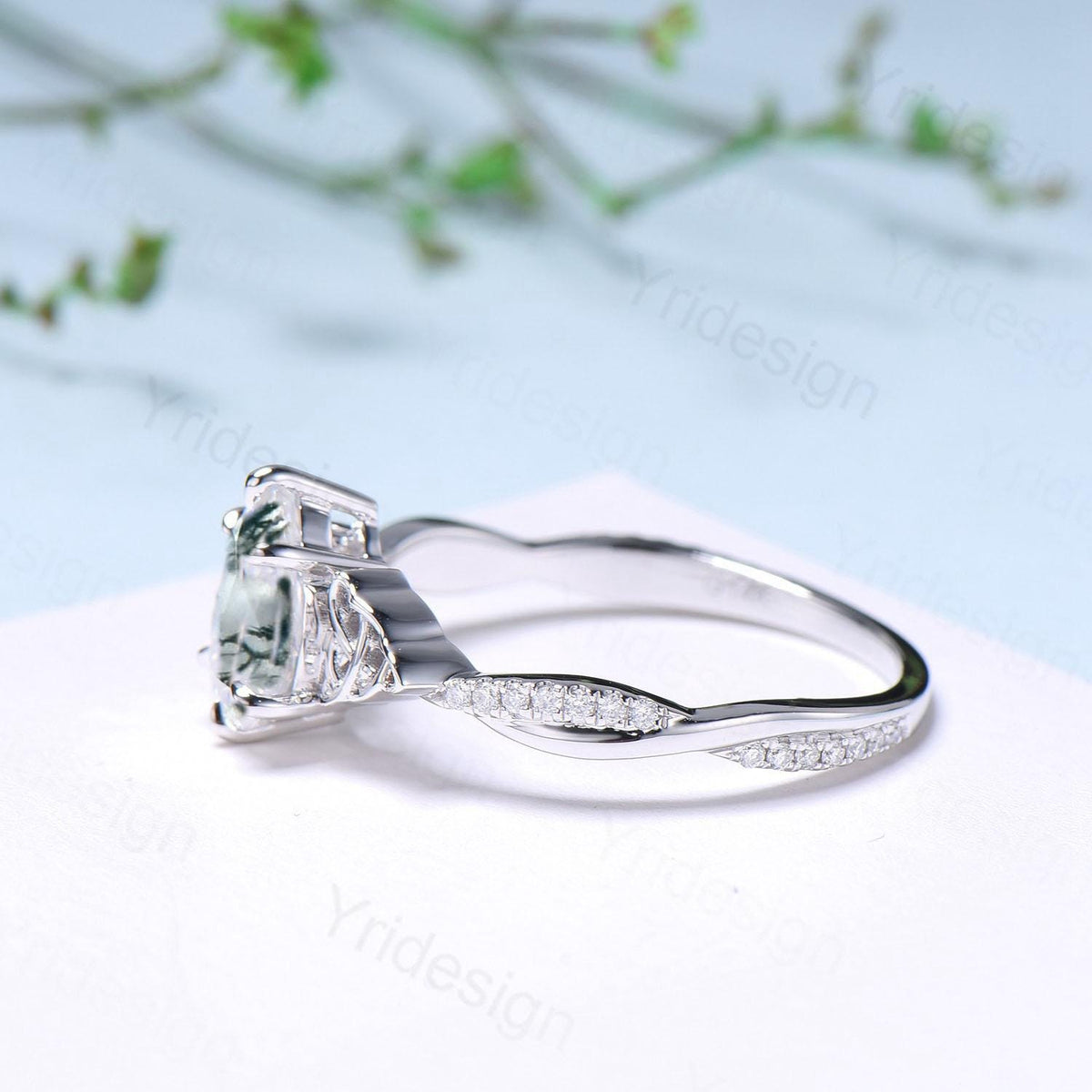 Norse Viking Pear Shaped Moss Agate Engagement Ring For Women Unique Celtic infinity moissanite wedding ring spilt shank anniversary gifts