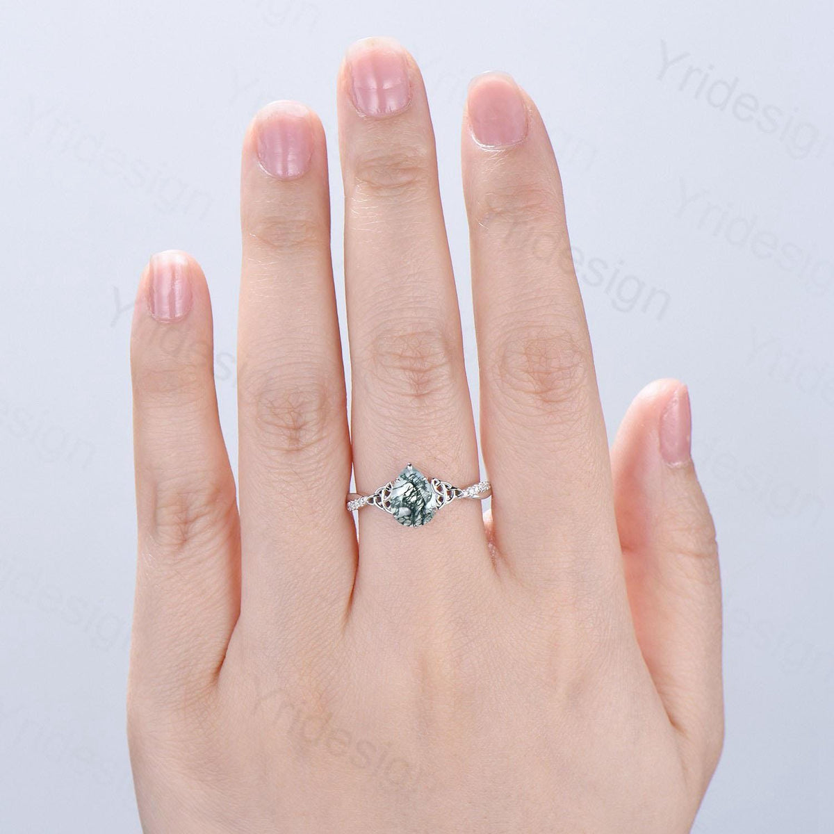 Norse Viking Pear Shaped Moss Agate Engagement Ring For Women Unique Celtic infinity moissanite wedding ring spilt shank anniversary gifts