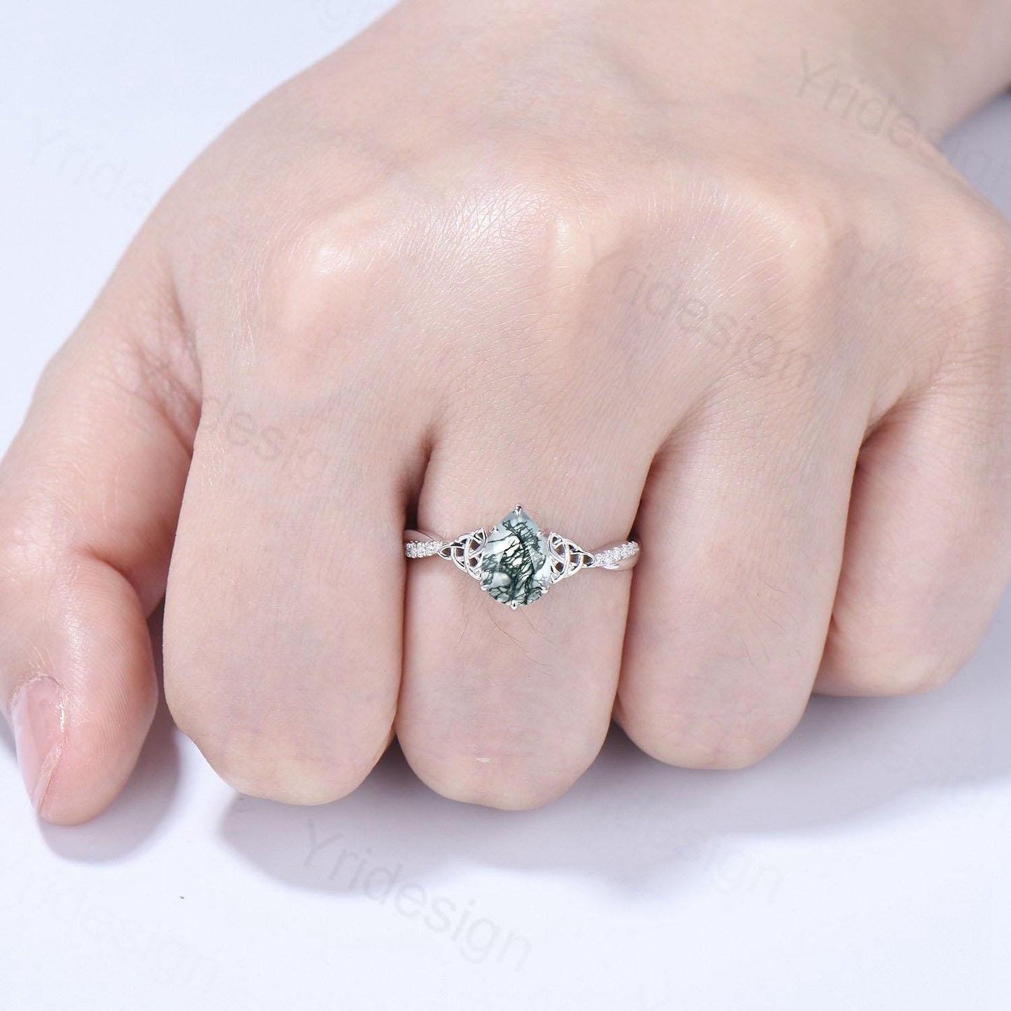 Norse Viking Pear Shaped Moss Agate Engagement Ring For Women Unique Celtic infinity moissanite wedding ring spilt shank anniversary gifts