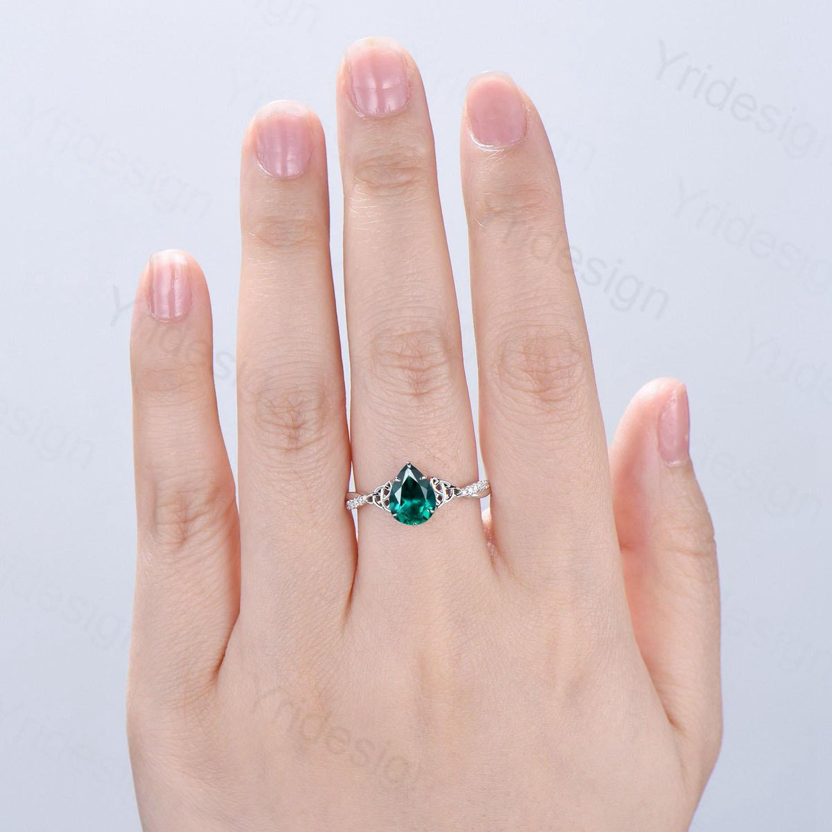 Celtic Knot Pear Shaped Emerald Engagement Ring For Women Unique Norse Viking infinity Moissanite Wedding Ring Spilt Shank Anniversary gifts