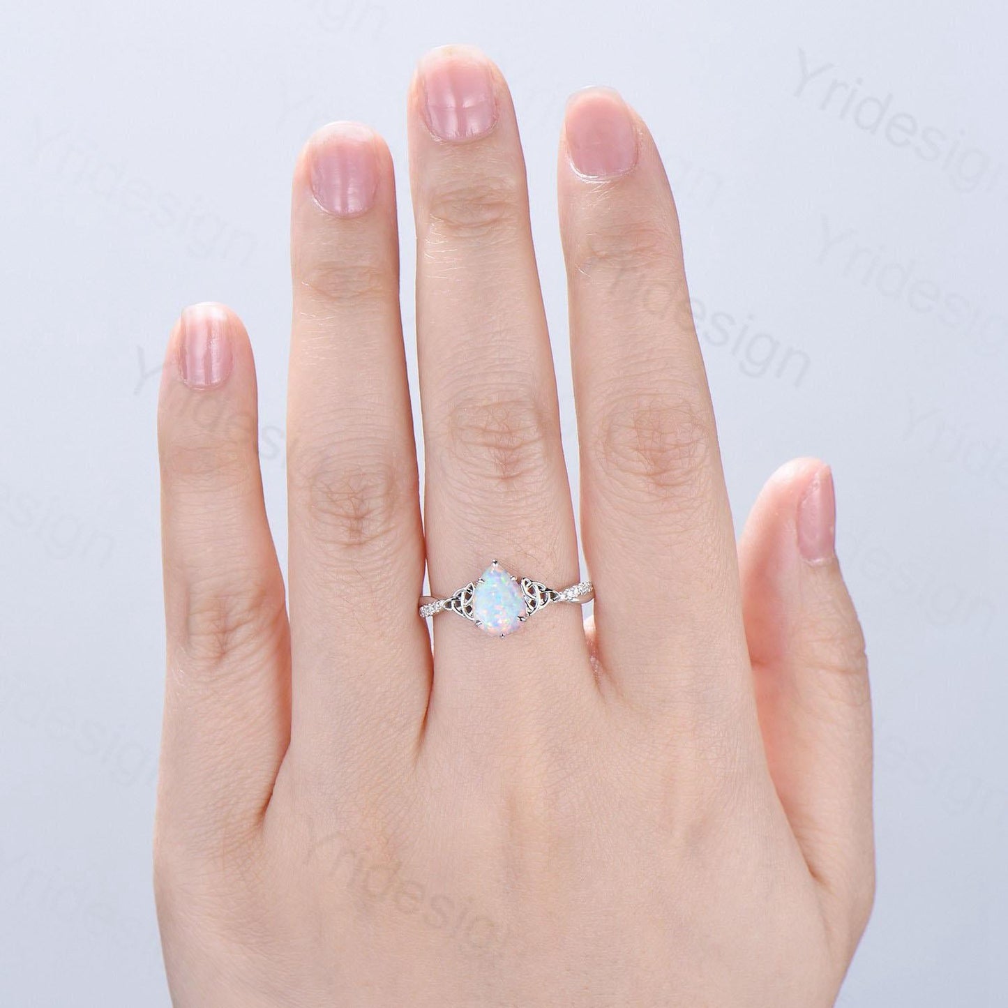 Celtic Knot Pear Shaped Fire Opal Engagement Ring For Women Unique Norse Viking infinity Opal Wedding Ring Spilt Shank Anniversary gifts