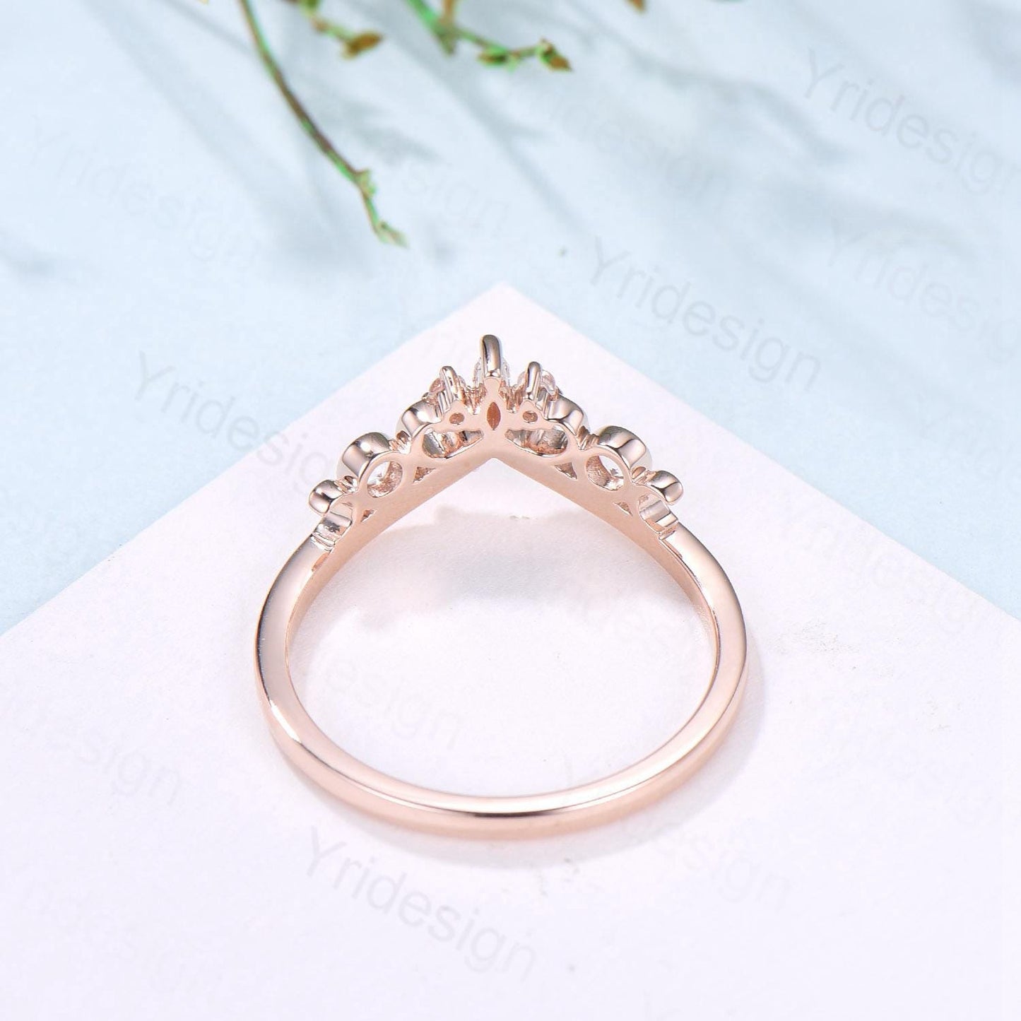 Curved Moonstone Wedding Band 14k rose gold celtic knot Marquise cut wedding ring Unique Stacking matching ring Promise Anniversary band