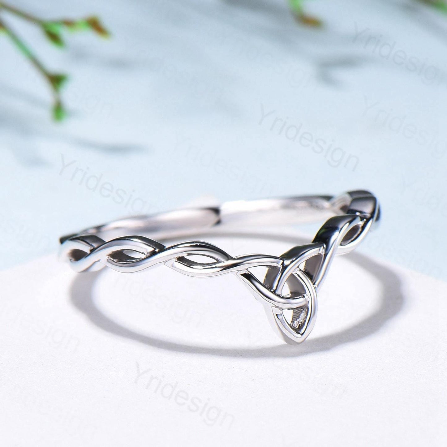 Celtic Knot Norse Viking wedding band women-unique curved plain gold wedding band 14k white gold- Matching stacking band anniversary ring
