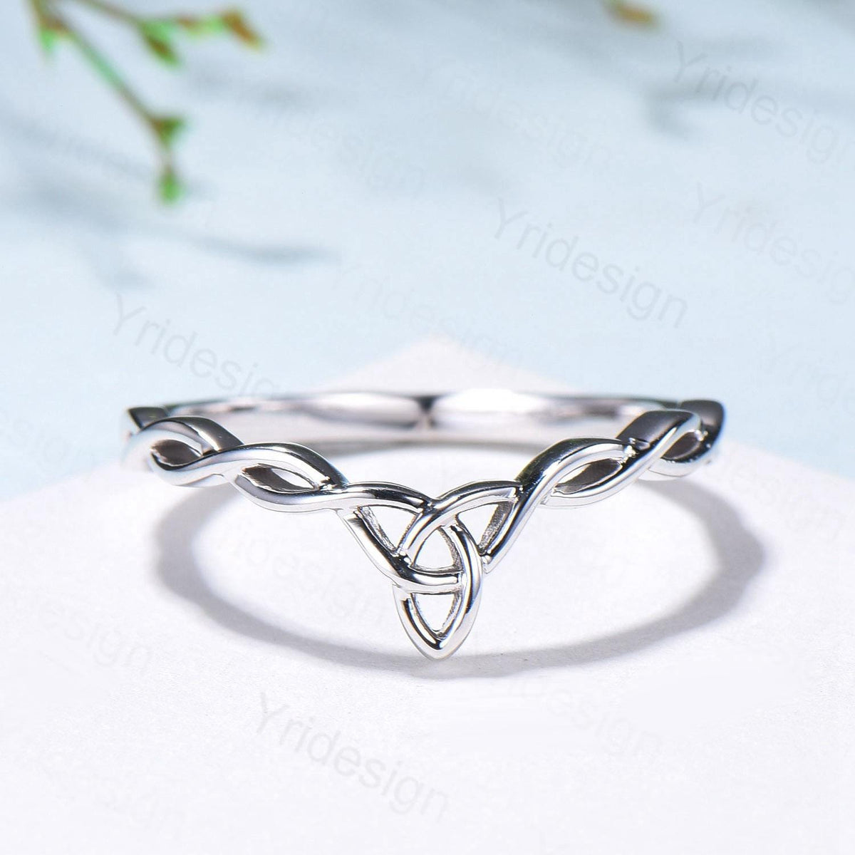 Celtic Knot Norse Viking wedding band women-unique curved plain gold wedding band 14k white gold- Matching stacking band anniversary ring