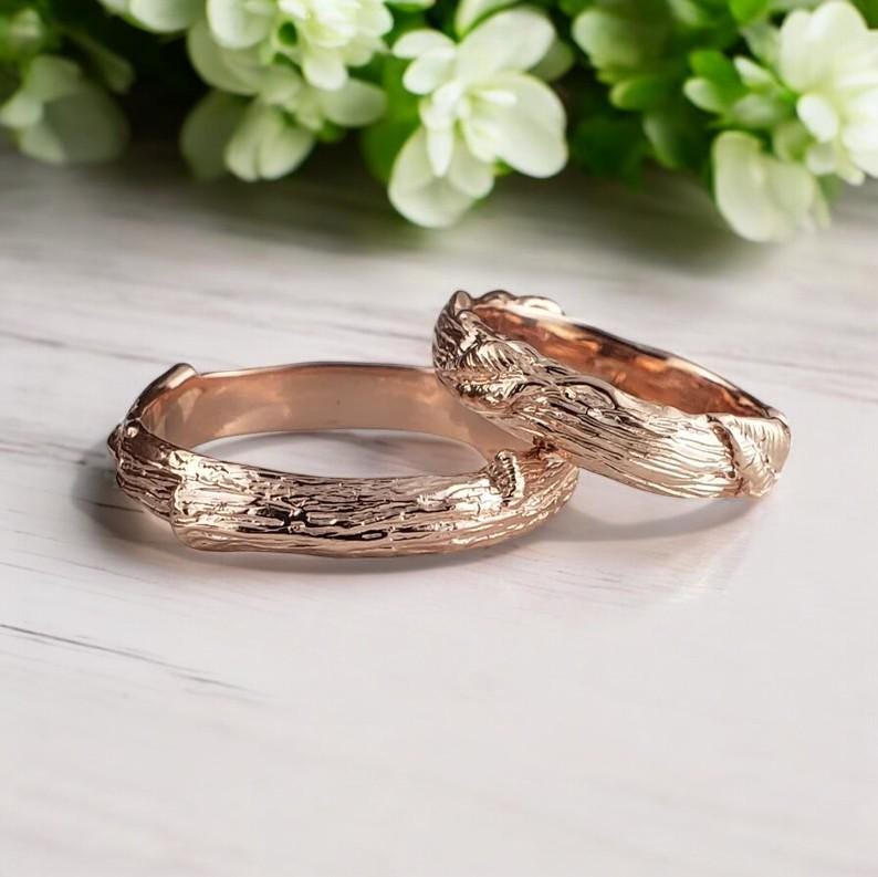 Unisex Twig Wedding Band Set