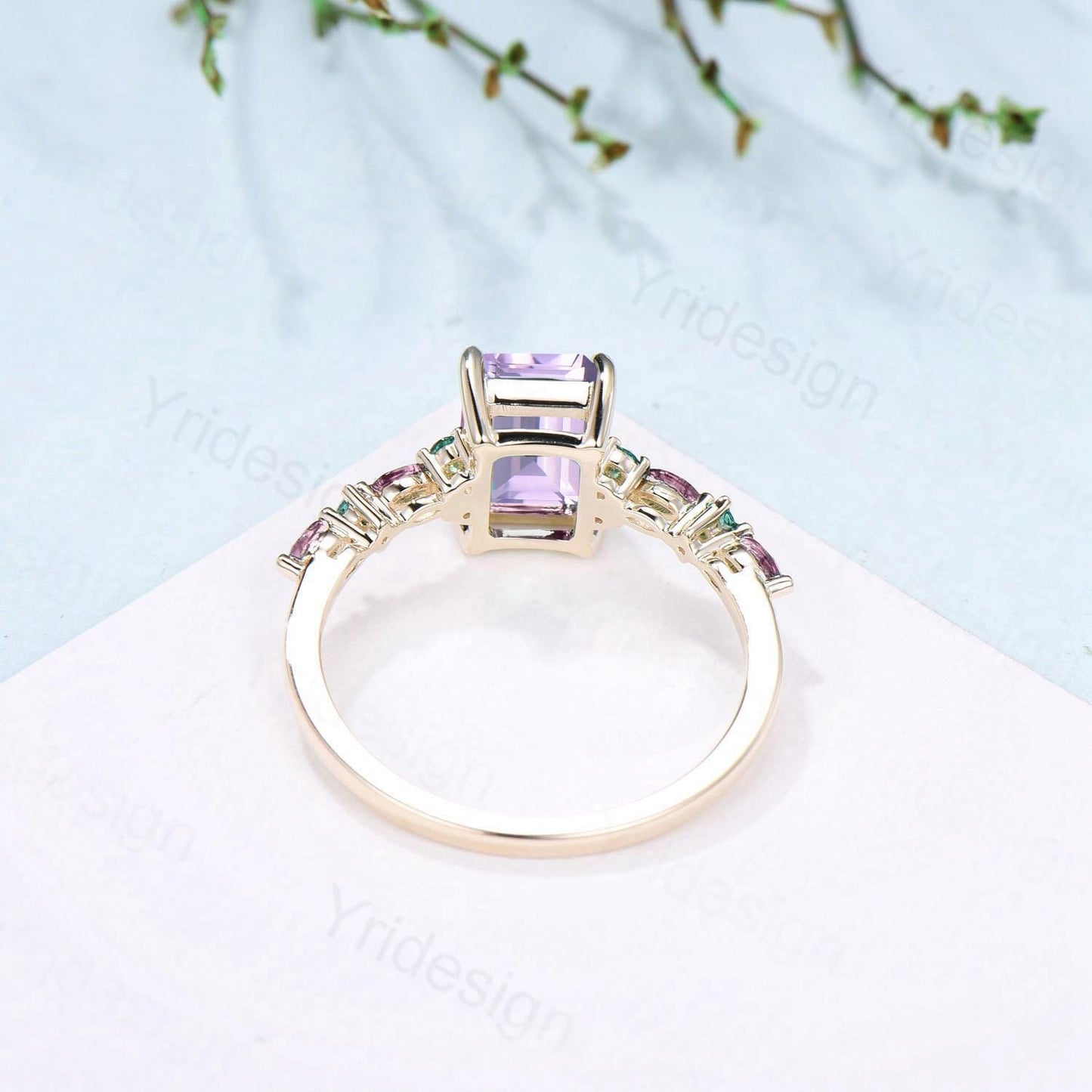 Unique Emerald Cut lavender amethyst Ring Marquise Alexandrite Opal Purple Engagement Ring February Birthstone Handmade Proposal Gifts Women