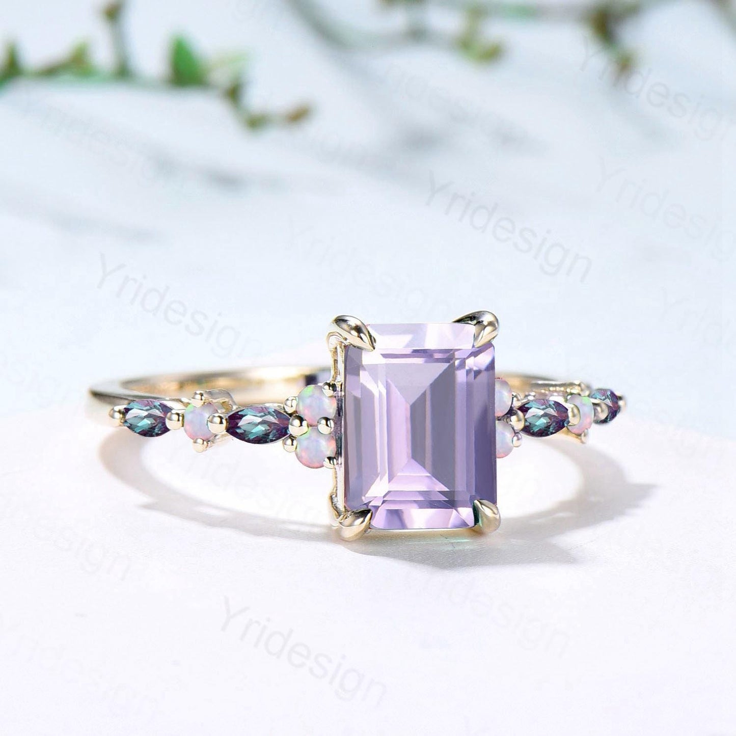 Unique Emerald Cut lavender amethyst Ring Marquise Alexandrite Opal Purple Engagement Ring February Birthstone Handmade Proposal Gifts Women