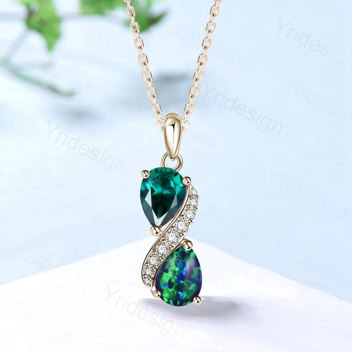 Unique Blue Opal Emerald Pendant Necklace Women Alternative Moissanite black opal necklace Vintage Snake Promise Gift teardrop pendant women