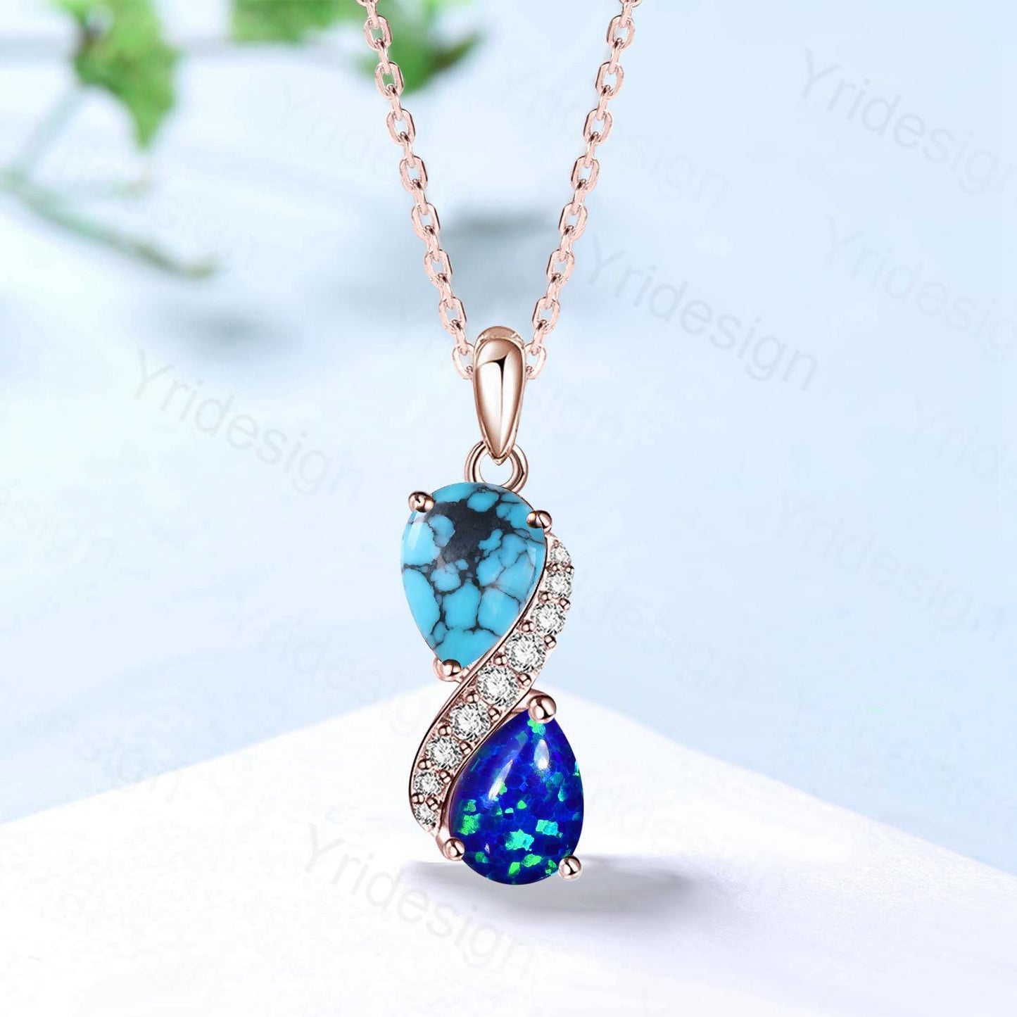 Unique Turquoise Pendant Necklace Women Alternative Moissanite Blue Fire Opal Necklace Snake Promise Gift Pear Shaped Pendant for Daughter