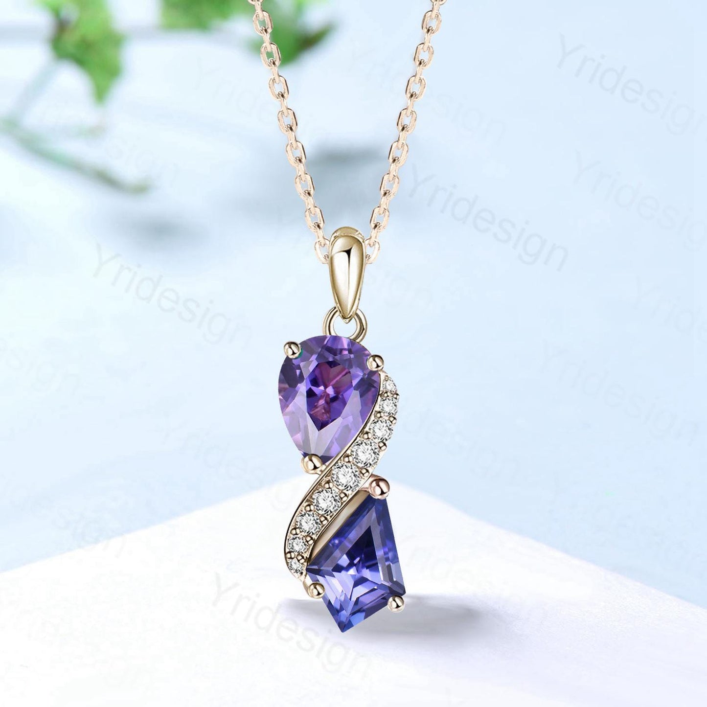 Unique Kite Cut Tanzanite Pendant Necklace Women Alternative Moissanite Pear Shaped Purple Sapphire Necklace Vintage Snake Anniversary Gift