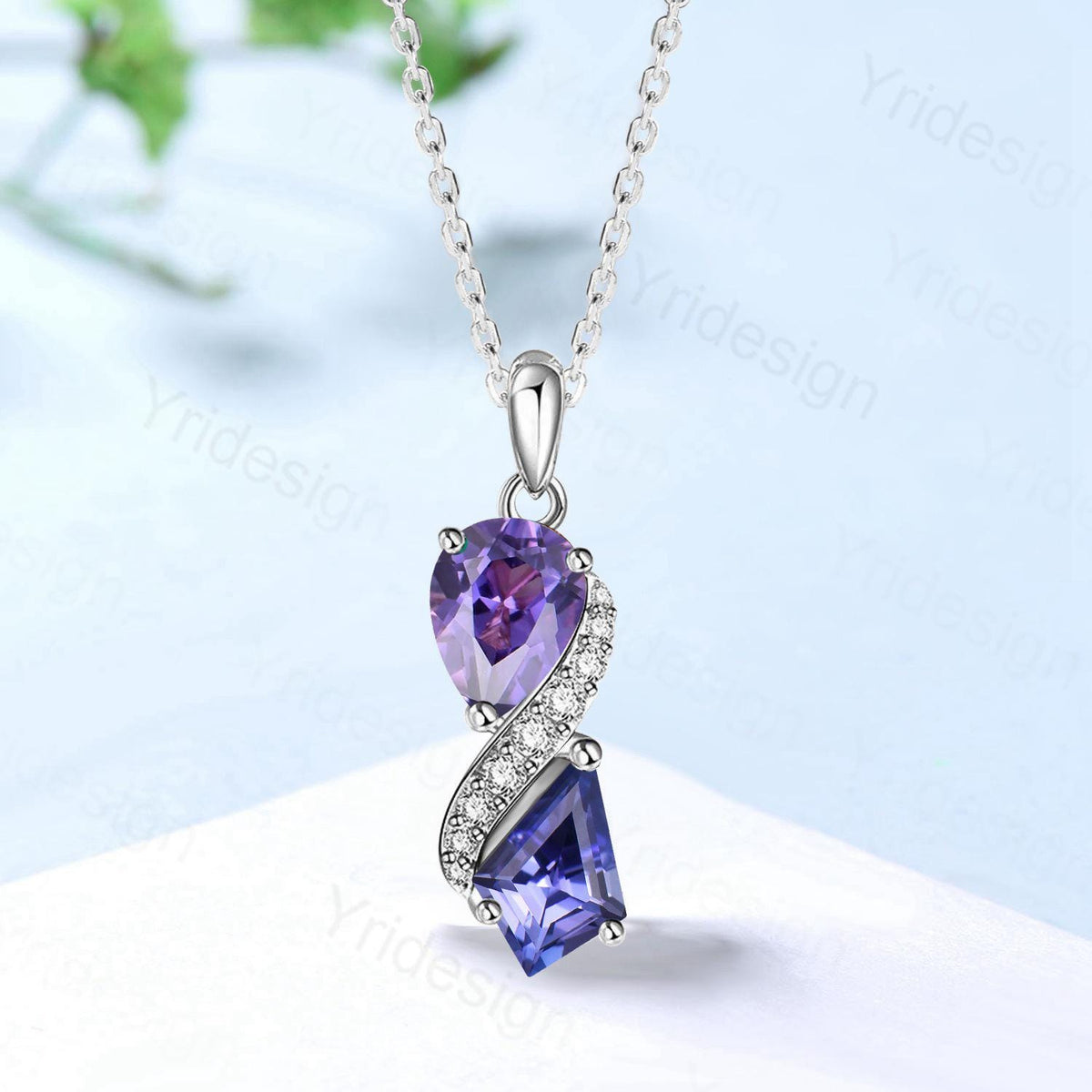 Unique Kite Cut Tanzanite Pendant Necklace Women Alternative Moissanite Pear Shaped Purple Sapphire Necklace Vintage Snake Anniversary Gift
