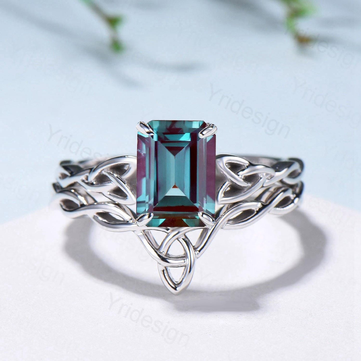 Norse Viking Alexandrite Wedding Ring Set Celtic Knot Lab Alexandrite Engagement Ring June Birthstone Jewelry Unique 2Pcs Twisted Bridal Set