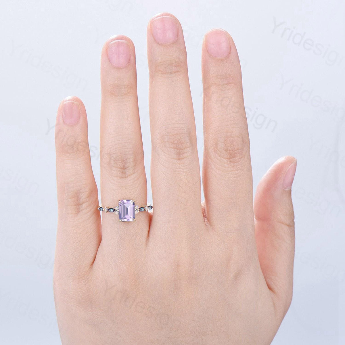 Unique Emerald Cut lavender amethyst Ring Marquise Alexandrite Opal Purple Engagement Ring February Birthstone Handmade Proposal Gifts Women