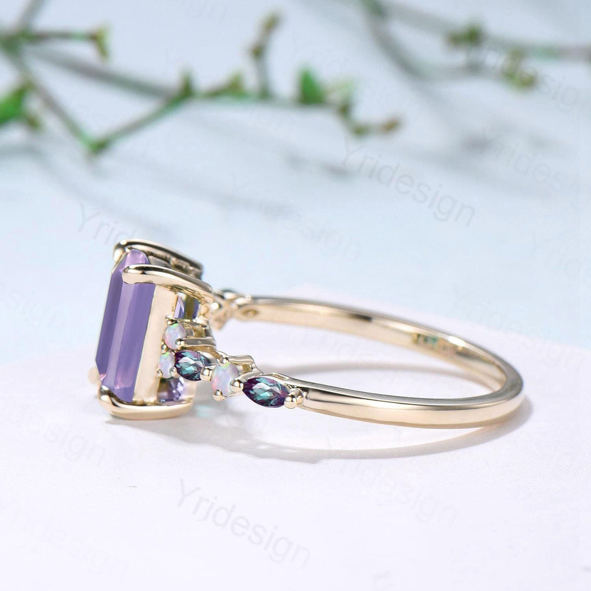 Unique Emerald Cut lavender amethyst Ring Marquise Alexandrite Opal Purple Engagement Ring February Birthstone Handmade Proposal Gifts Women