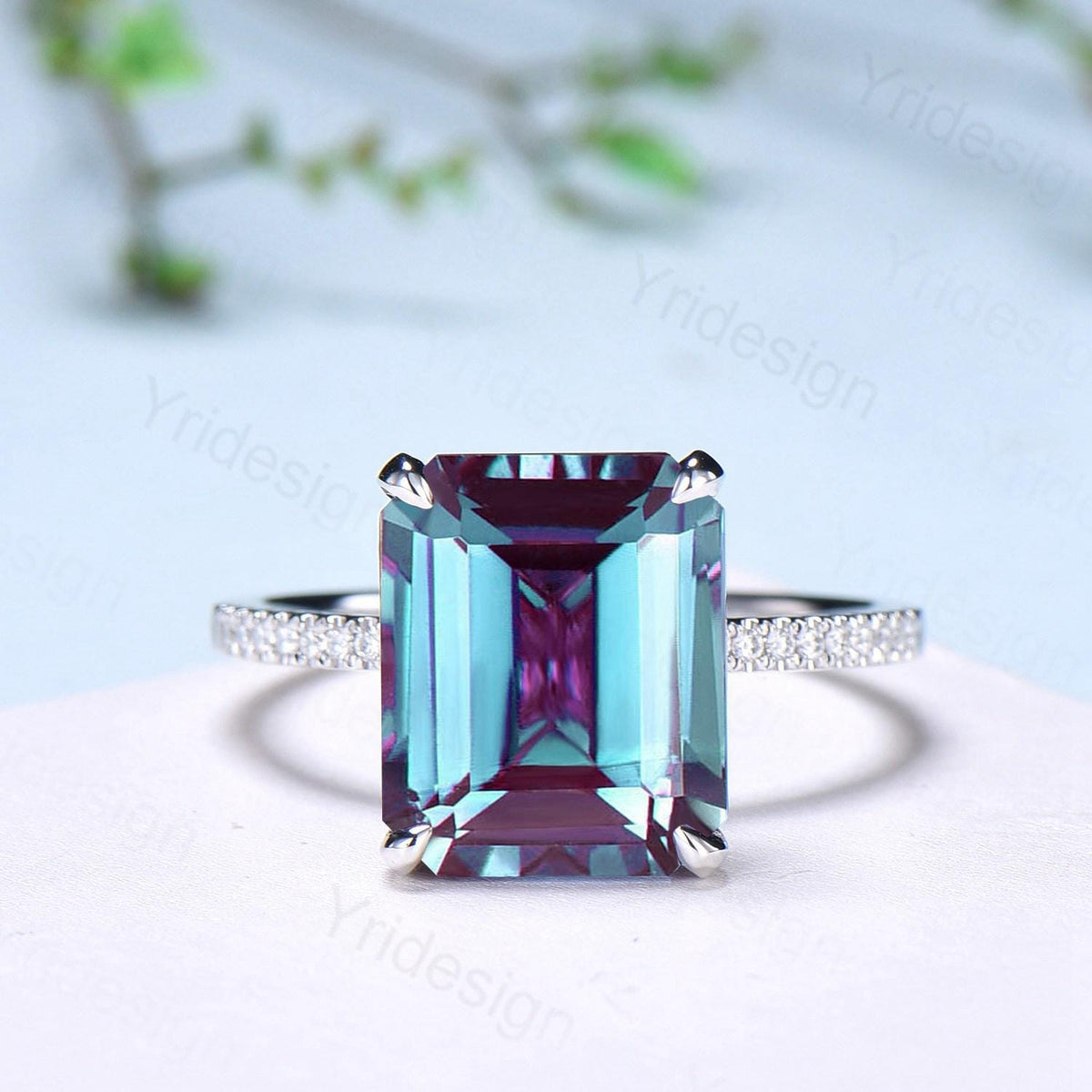 Hidden Halo Emerald Cut Alexandrite Engagement Ring Vintage 14K Rose Gold 6CT Alexandrite Diamond Wedding Ring Anniversary Gifts For Women