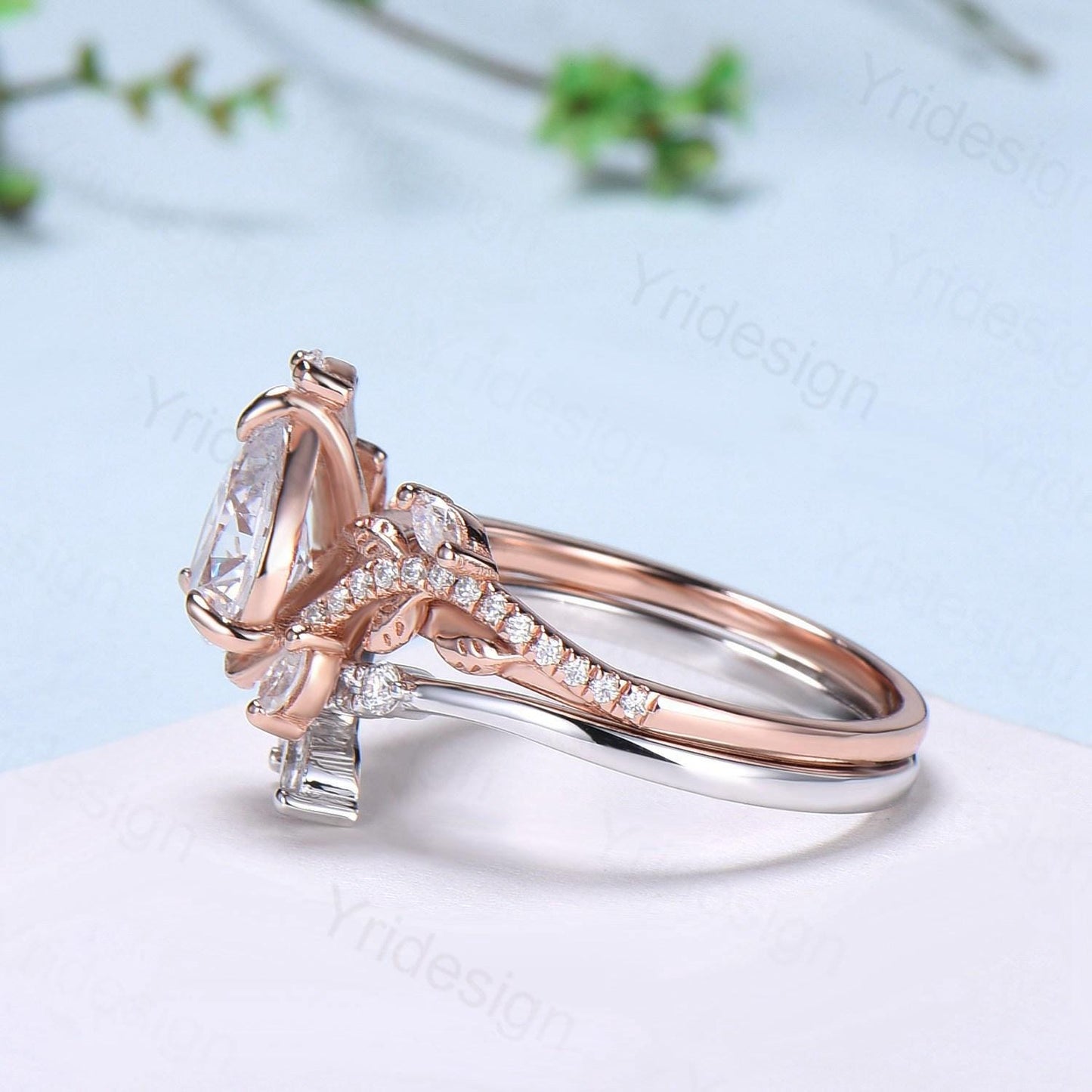 Pear Shaped Brilliant Moissanite Engagement Ring Set Nature Inspired Snake Eternity Wedding Set Moissanite Promise Bridal Set Women Gifts