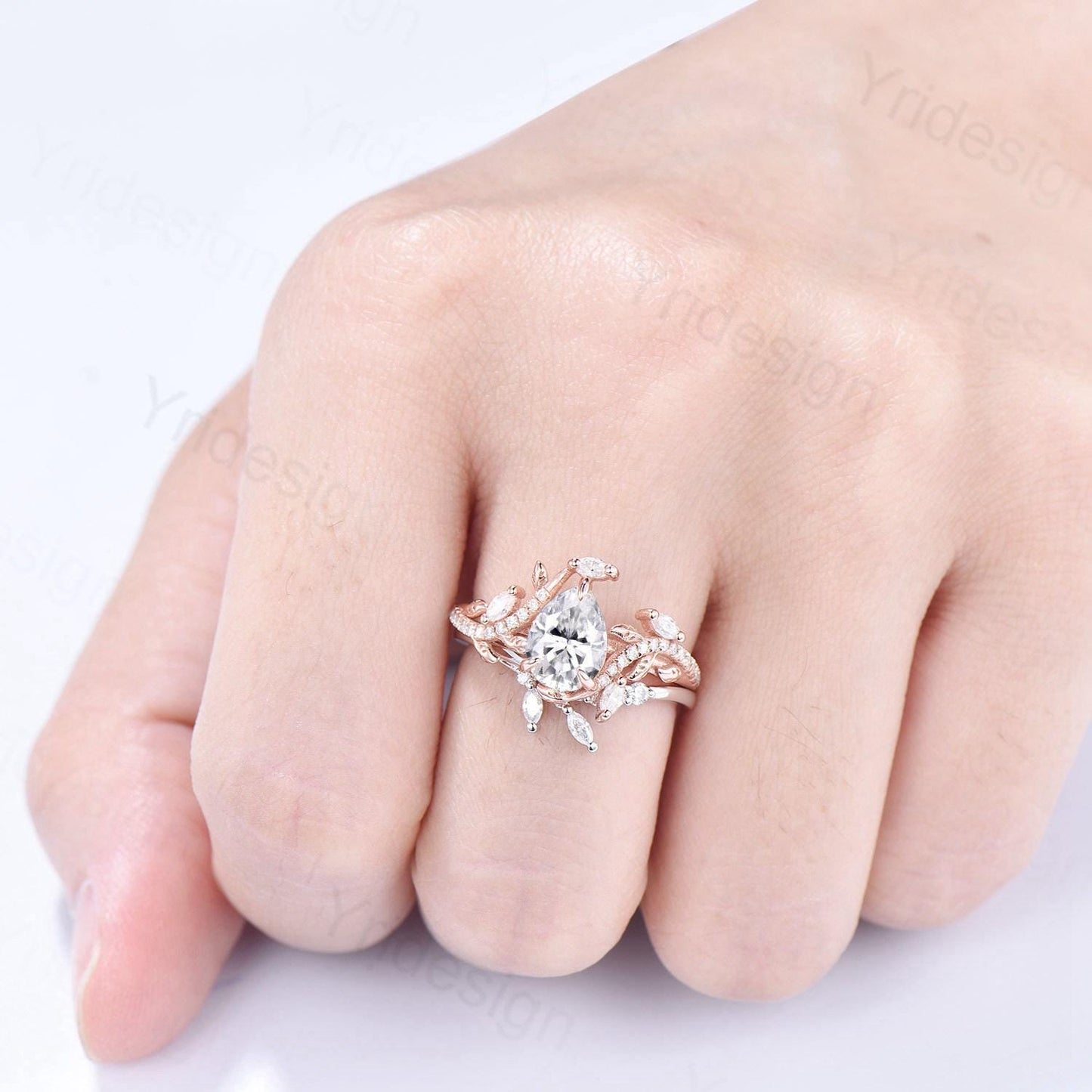 Pear Shaped Brilliant Moissanite Engagement Ring Set Nature Inspired Snake Eternity Wedding Set Moissanite Promise Bridal Set Women Gifts
