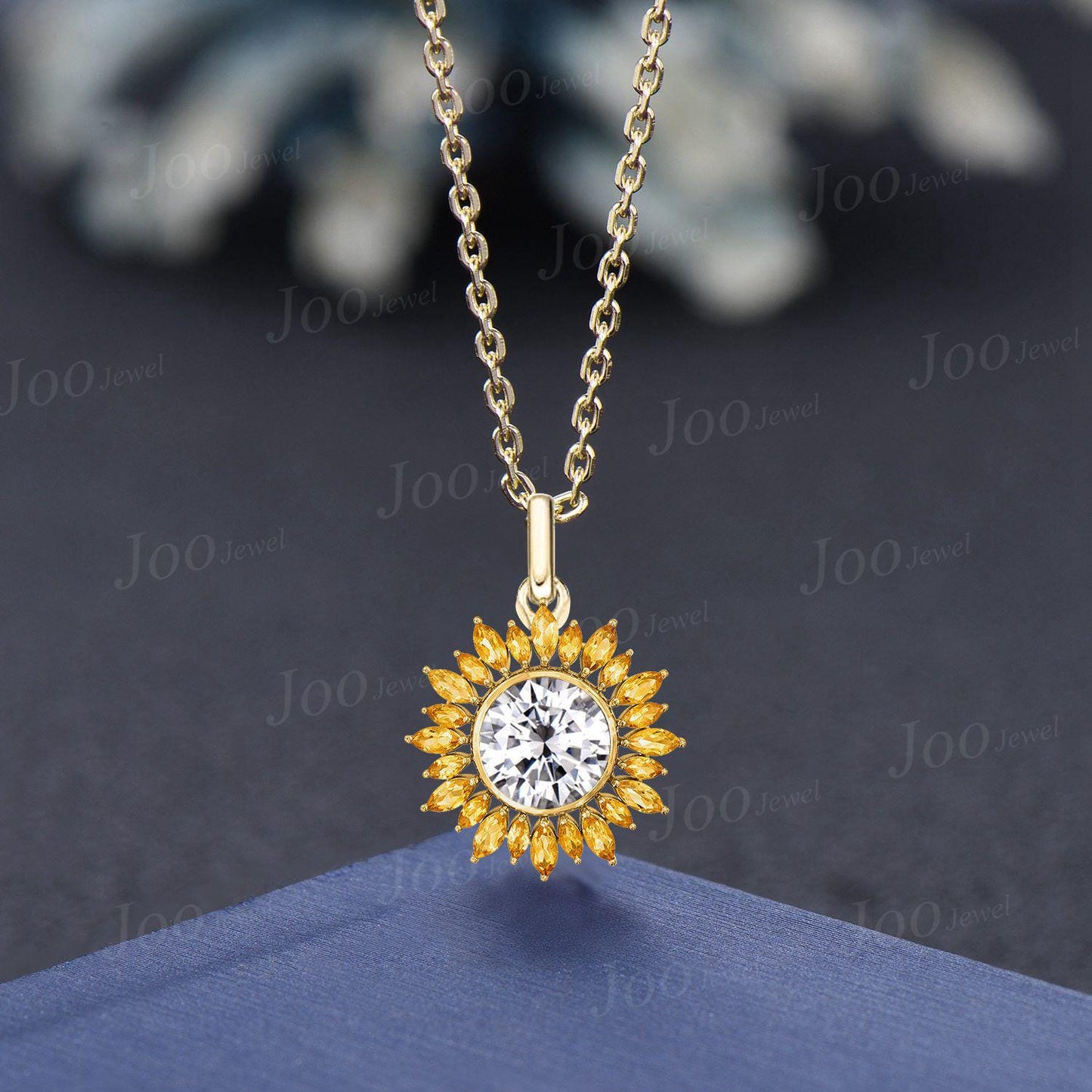 Round Moissanite Sunflower Earrings/Necklace Marquise Cut Natural Citrine Halo Stud Earrings Summer Beach Vacation Jewelry for Women