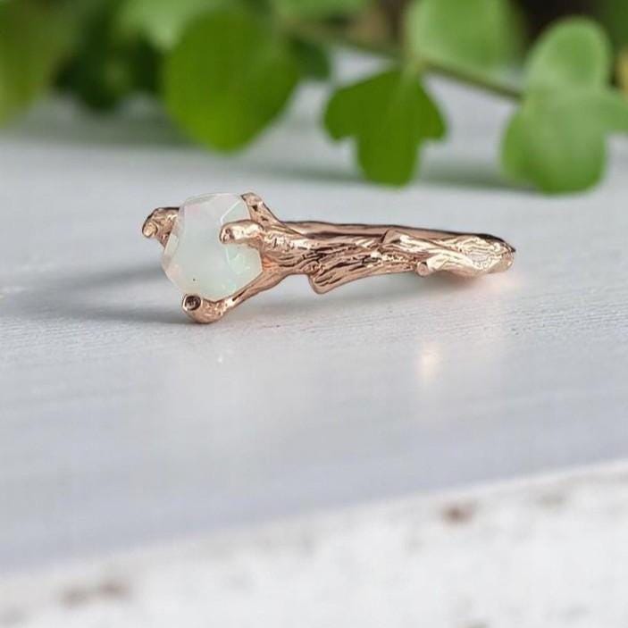 Hand-Cut Raw Opal Twig Engagement Ring