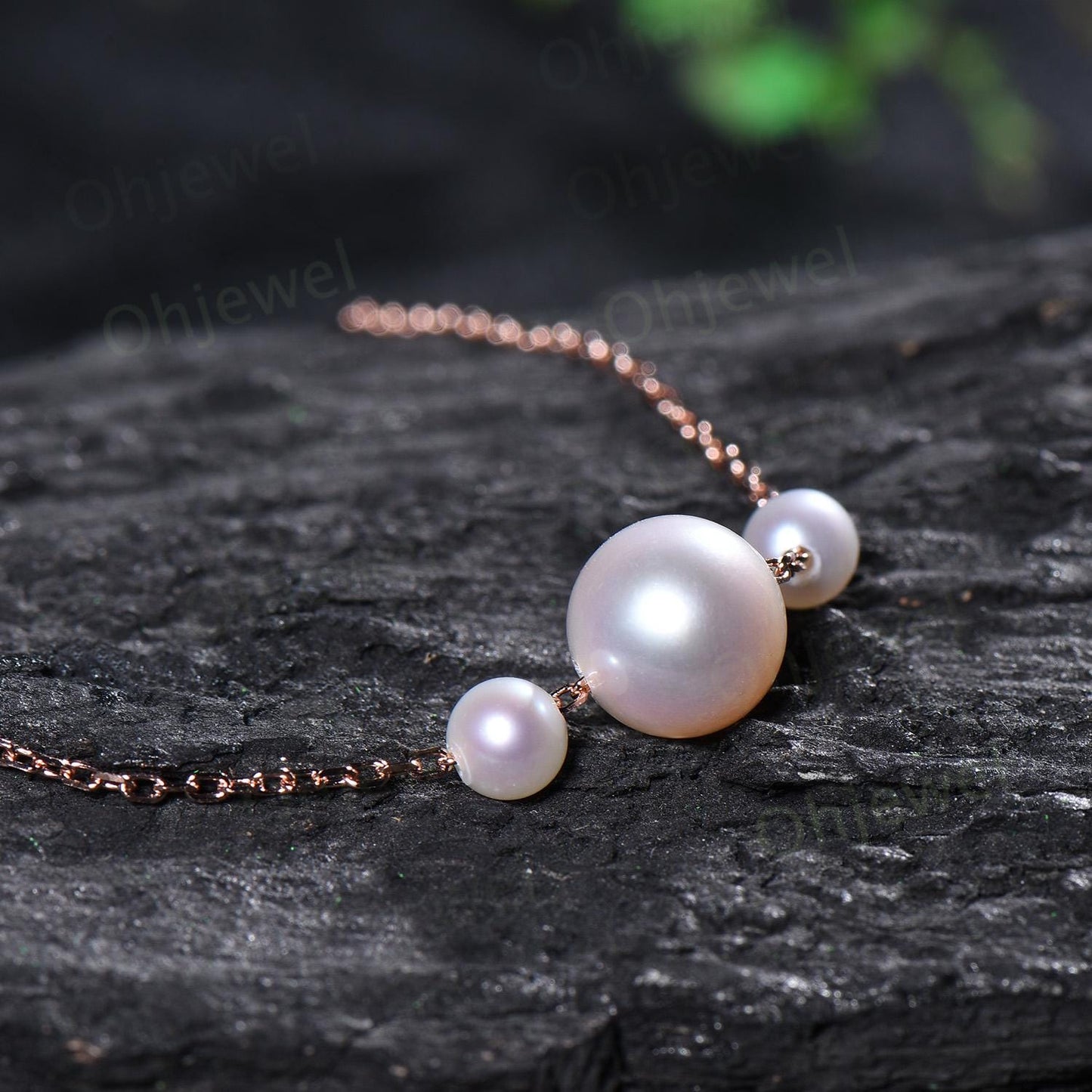 Three stone freshwater pearl necklace 14k rose gold Simple natural pearl necklace June birthstone pendant anniversary gift for women mother