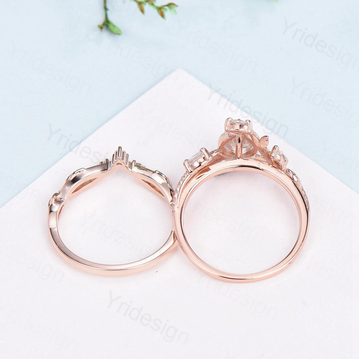 Vintage Pear Diamond Engagement Ring Set Nature Inspired Moissanite Wedding Ring Set 14k Rose Gold 2pcs Snake CVD Diamond Bridal Set Women