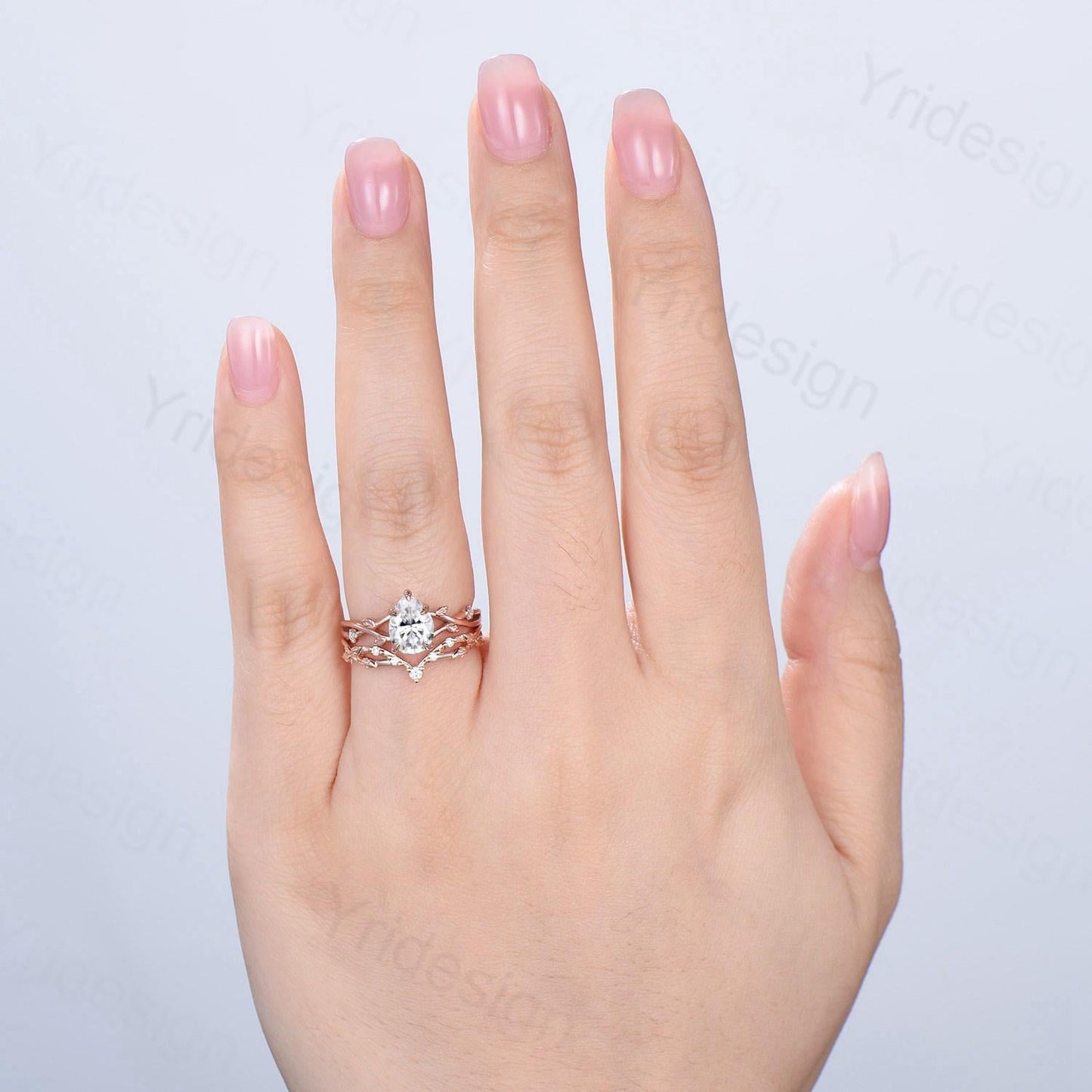 Vintage Pear Shaped Diamond Engagement Ring Set Unique 18K Rose Gold Moissanite Wedding Ring Set Nature Inspired Leafy Vine Anniversary Ring