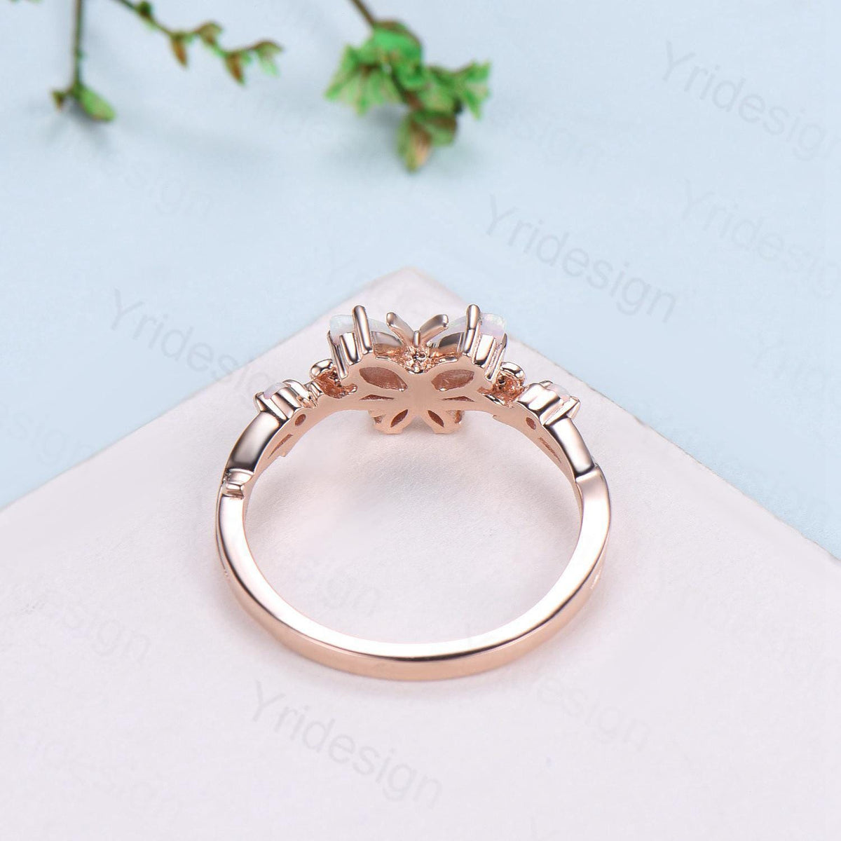 Dainty Butterfly fire opal wedding ring vintage marquise white opal engagement ring silver 14k rose gold custom anniversary gift  for women