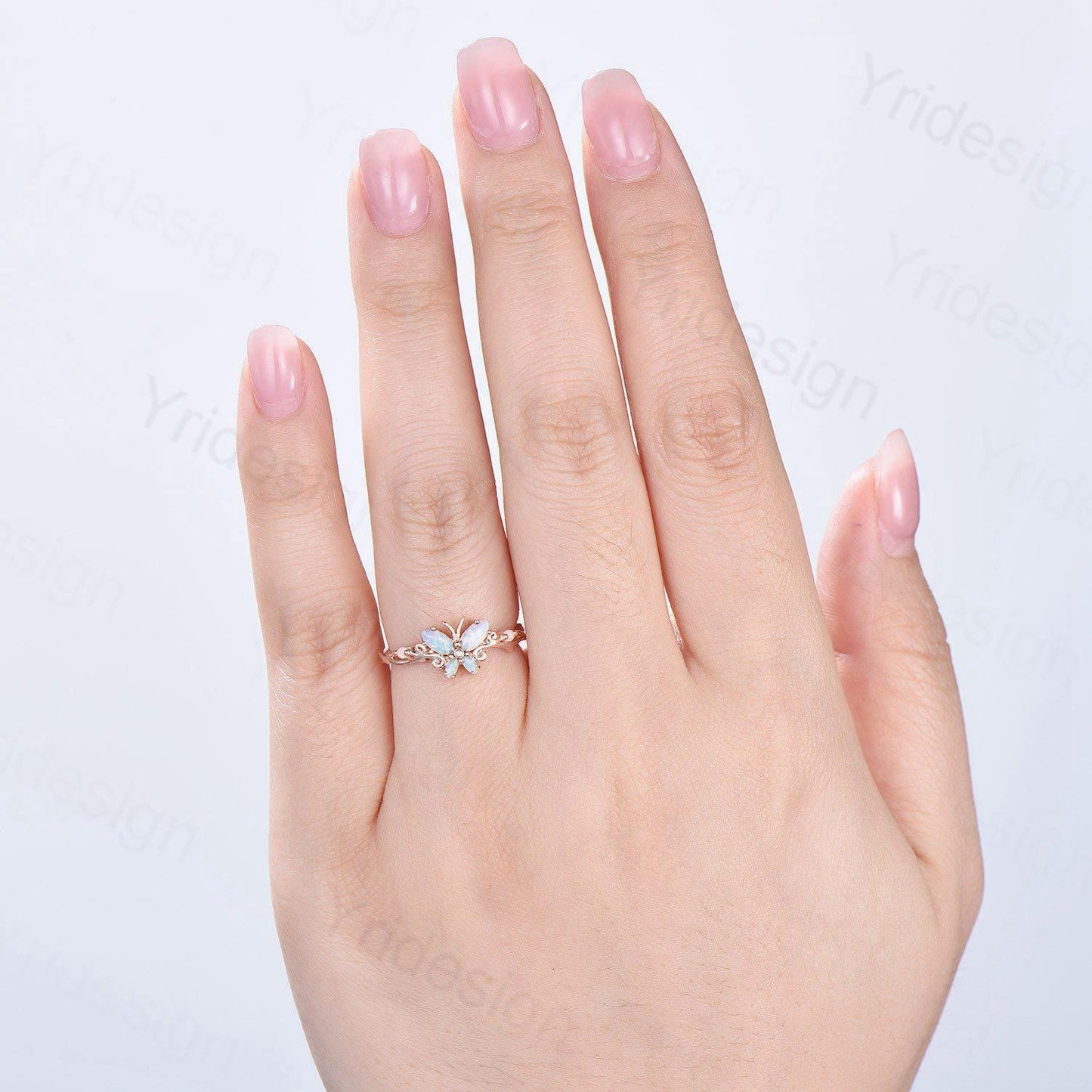 Dainty Butterfly fire opal wedding ring vintage marquise white opal engagement ring silver 14k rose gold custom anniversary gift  for women