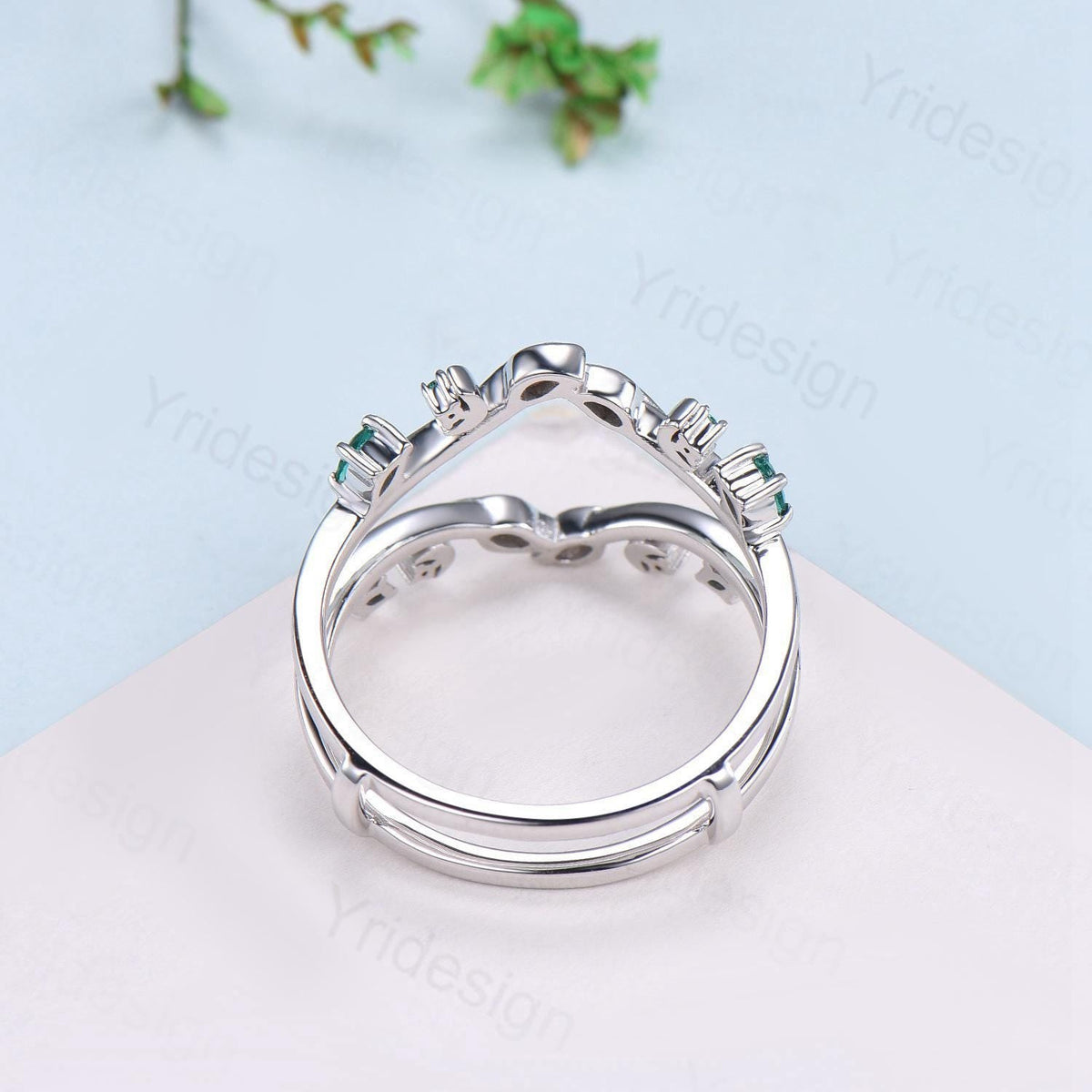 Elegant Emerald Enhancer Wedding Band Leaf Vine Ladies Wedding Ring Women Unique Nature Inspired Stacking Matching Ring Anniversary Gifts