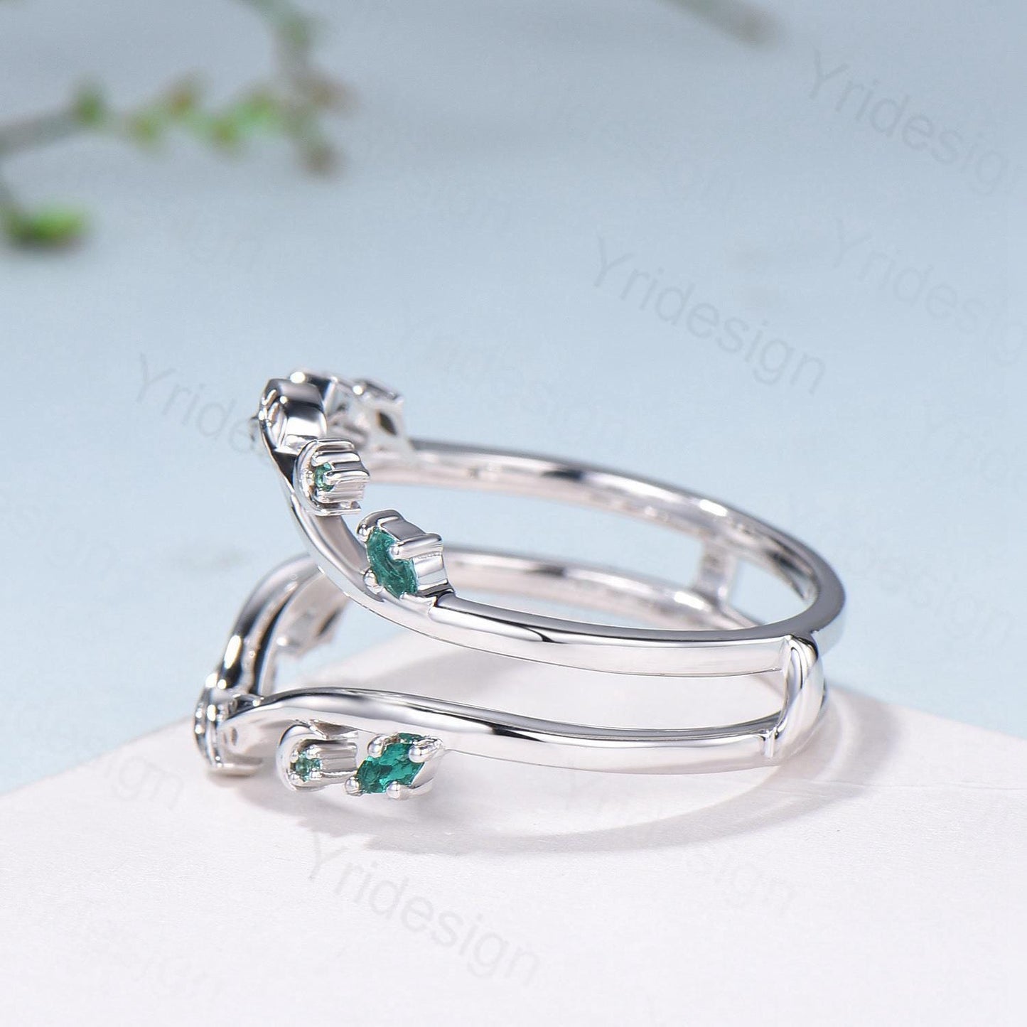 Elegant Emerald Enhancer Wedding Band Leaf Vine Ladies Wedding Ring Women Unique Nature Inspired Stacking Matching Ring Anniversary Gifts