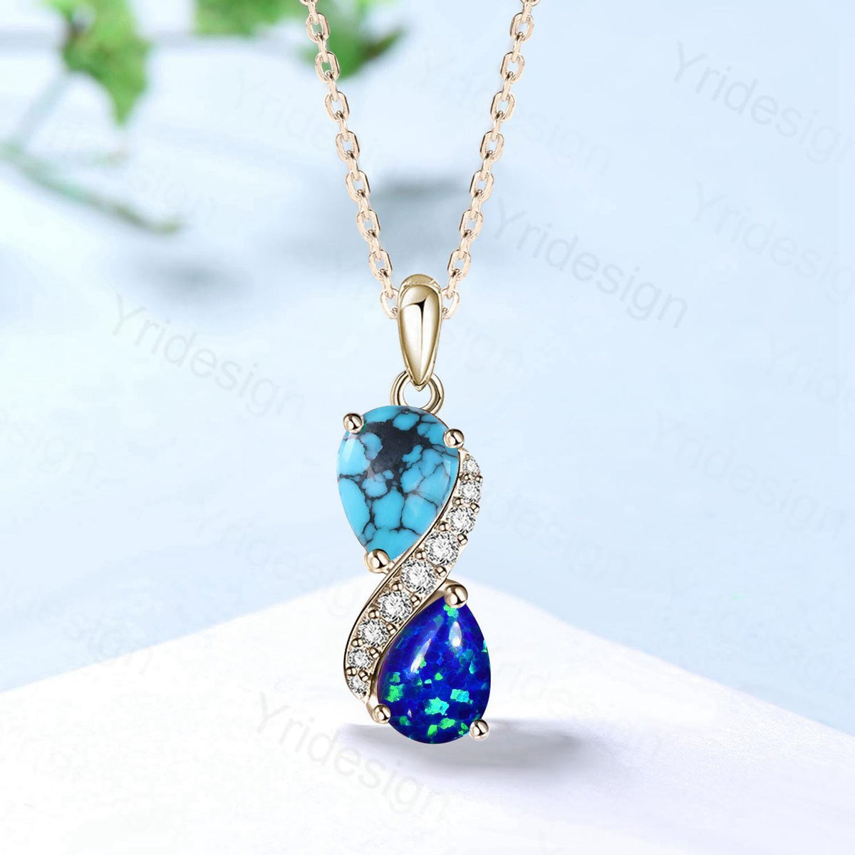 Unique Turquoise Pendant Necklace Women Alternative Moissanite Blue Fire Opal Necklace Snake Promise Gift Pear Shaped Pendant for Daughter
