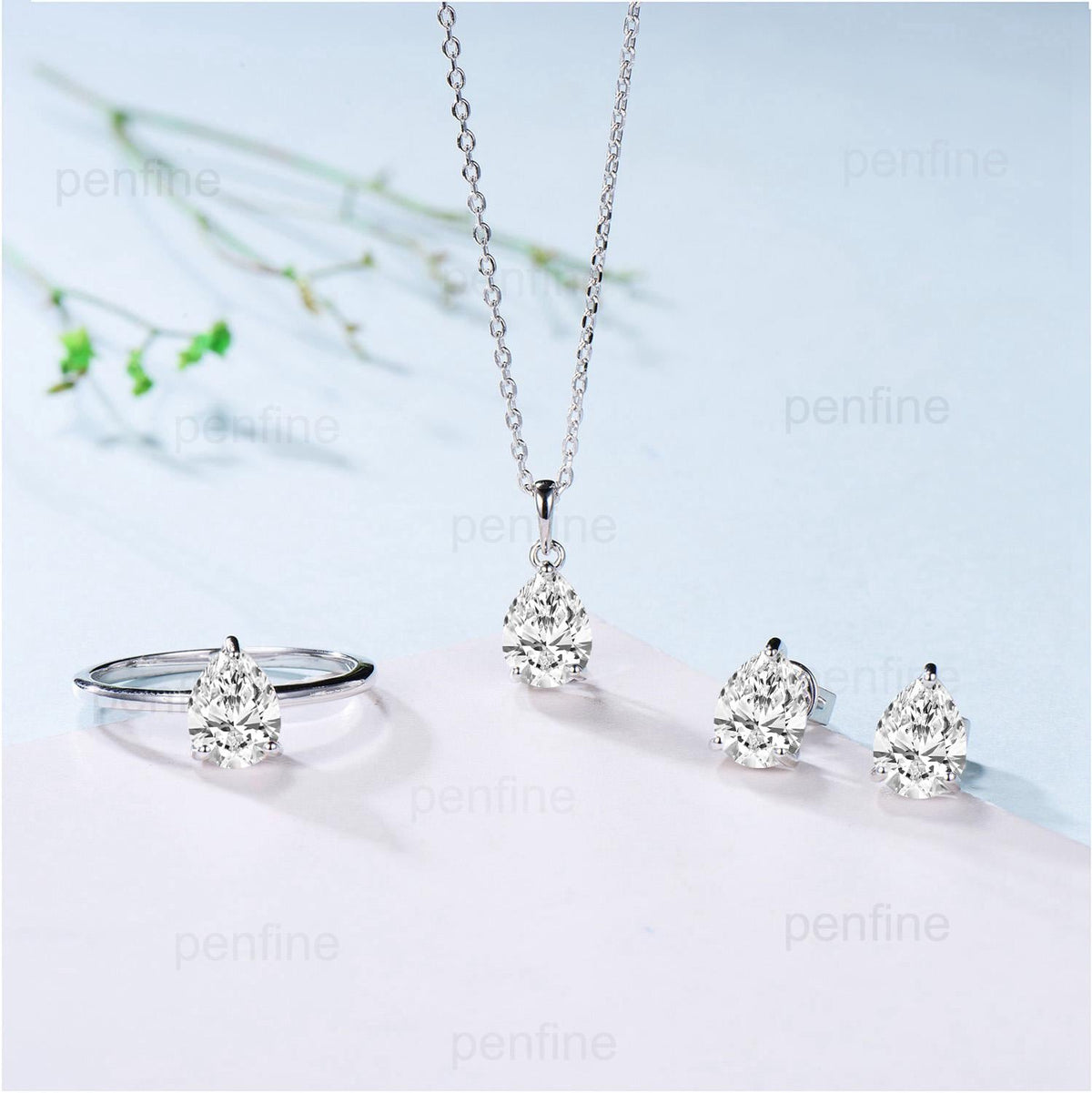 Solitaire Lab Grown Diamond Wedding Set Minimalist IGI CVD Diamond Engagement Ring Simple Diamond Pendant Necklace 18K White Gold Earrings