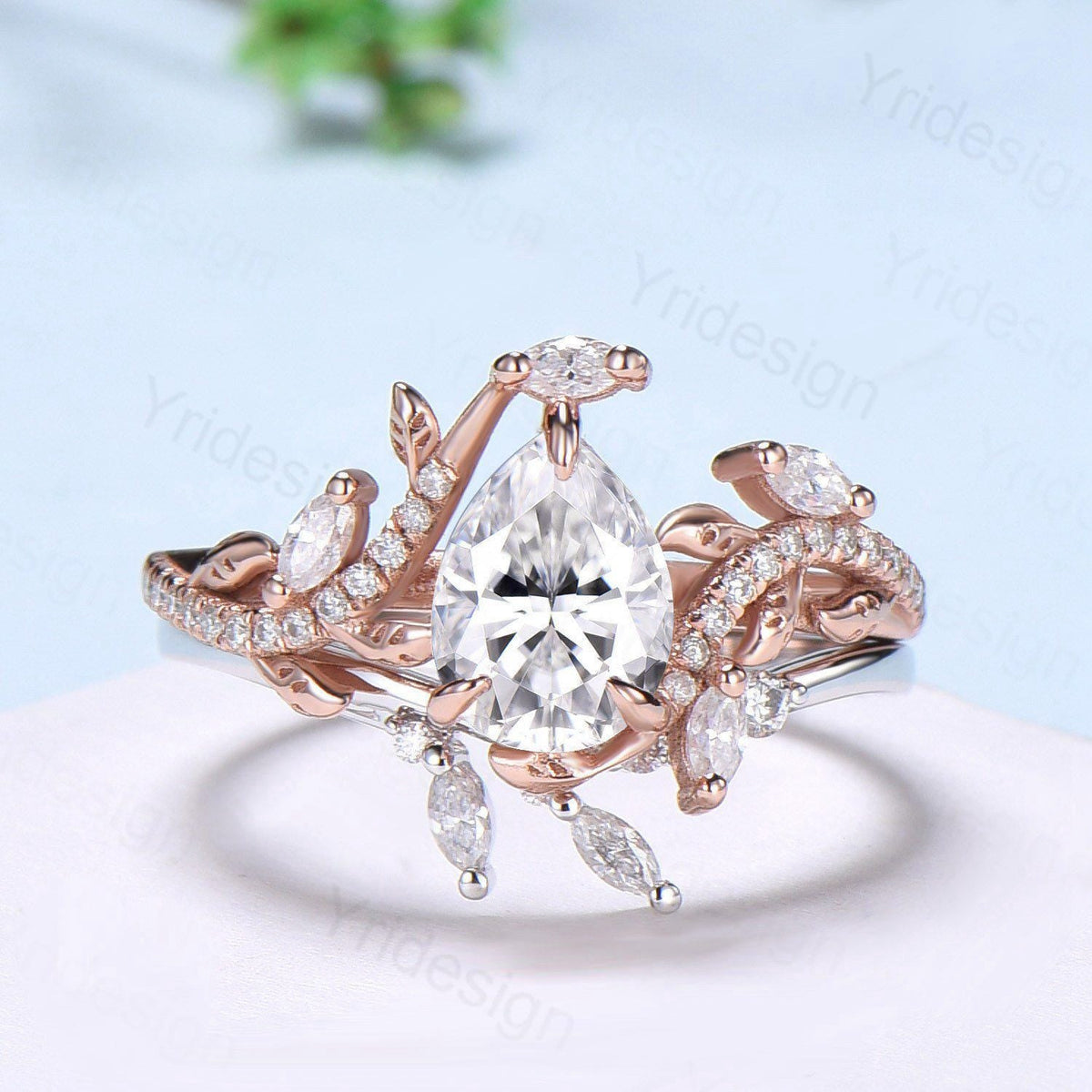 Pear Shaped Brilliant Moissanite Engagement Ring Set Nature Inspired Snake Eternity Wedding Set Moissanite Promise Bridal Set Women Gifts